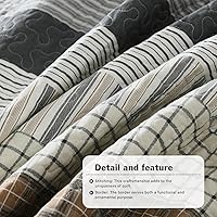 Vista 6 de Y-PLWOMEN King Quilts - 100% Cotton Reversible Farmhouse Striped Bedspread, Lightweight Cozy Modern Country Bedding for All Seasons, Brown Grey, 3