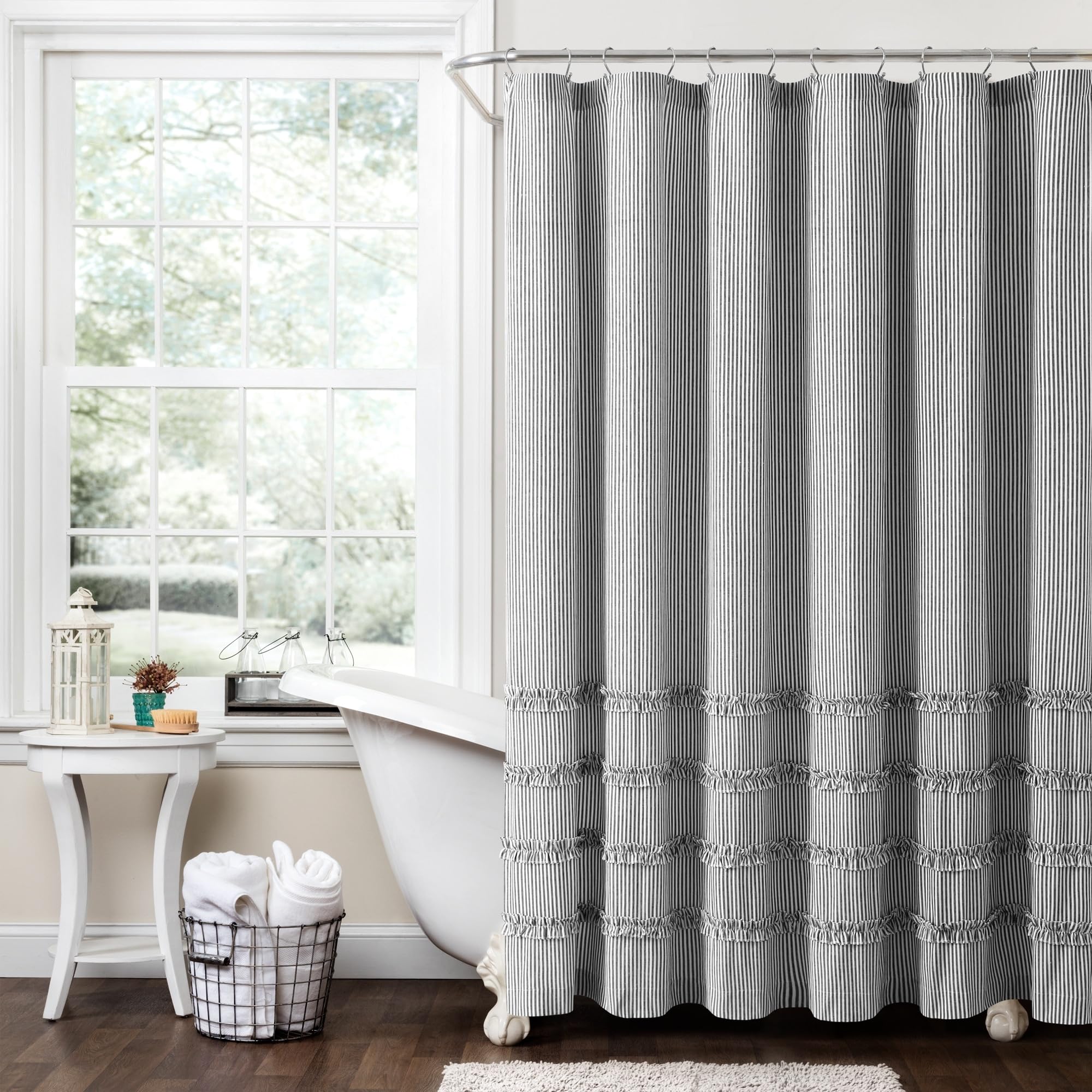 Lush Decor Vintage Stripe Yarn Dyed Cotton Shower Curtain, 72" x 72", Black