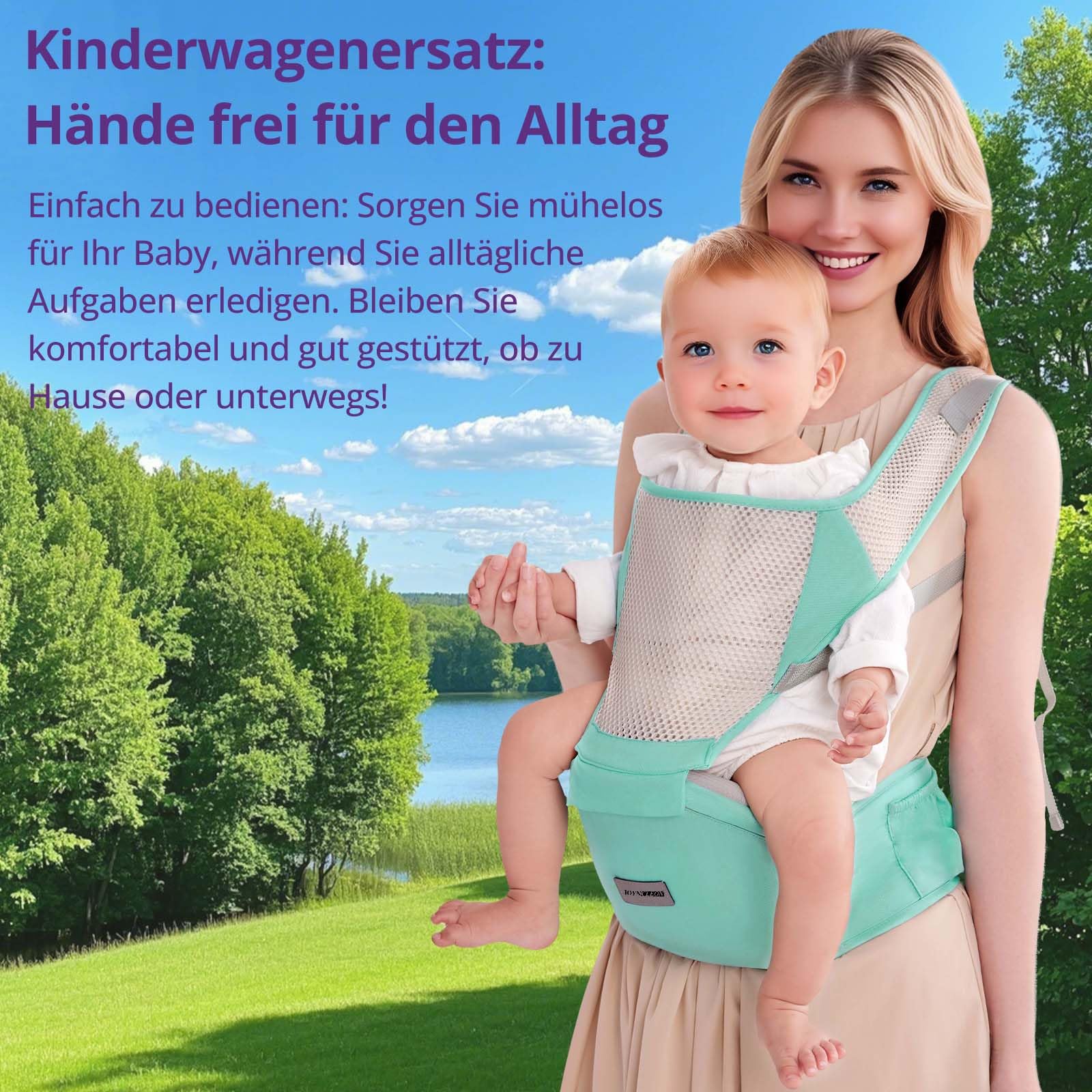 Fular portabebés y lateral – Mochila ergonómica para bebés y niños pequeños con asiento en la cadera, certificado ASTM, ligero y transpirable, 0 – 36 meses (negro) (verde)