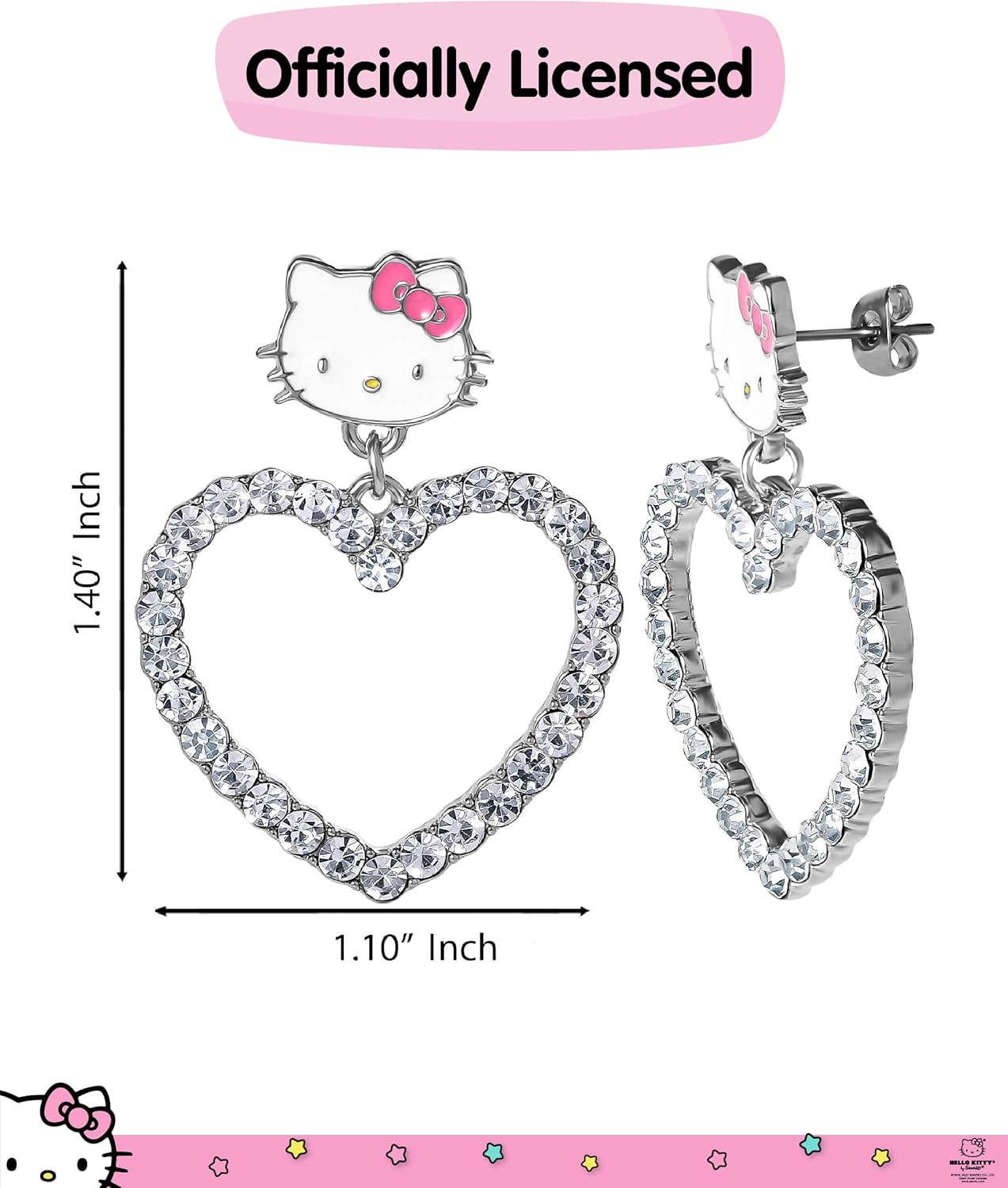 Sanrio Hello Kitty Jewelry Dangle and Hoop Earrings for Women, Fashion Hello Kitty Earrings with Crystals or Enamel Plating - Image 5