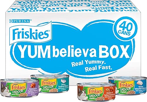 Friskies Purina - Paquete variado de alimentos húmedos para gatos de interiores, YUMbelievaBOX YUM-stoppable Indoor Adventures - (40) 5.5 onzas disponible en Yaxa Costa Rica