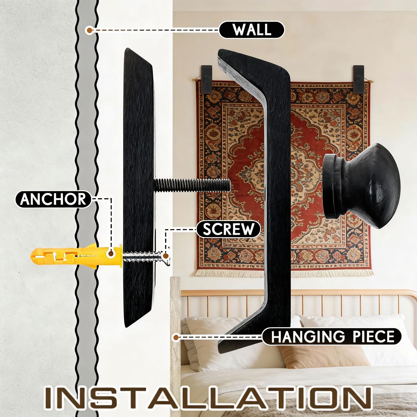 Amazon.com: Marsui 4 Pcs Large Tapestry Hangers, Wooden Quilt