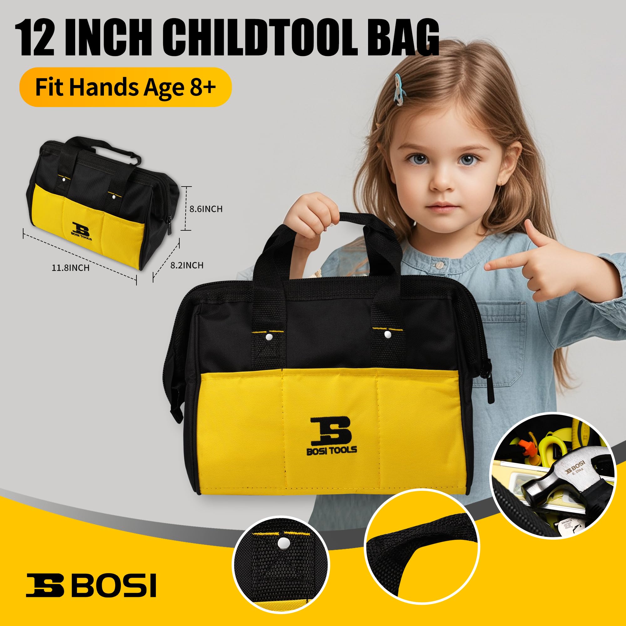 Juego de herramientas de mano de 20 piezas con bolsa de almacenamiento para niños, niñas, bolsa de herramientas, 20 piezas