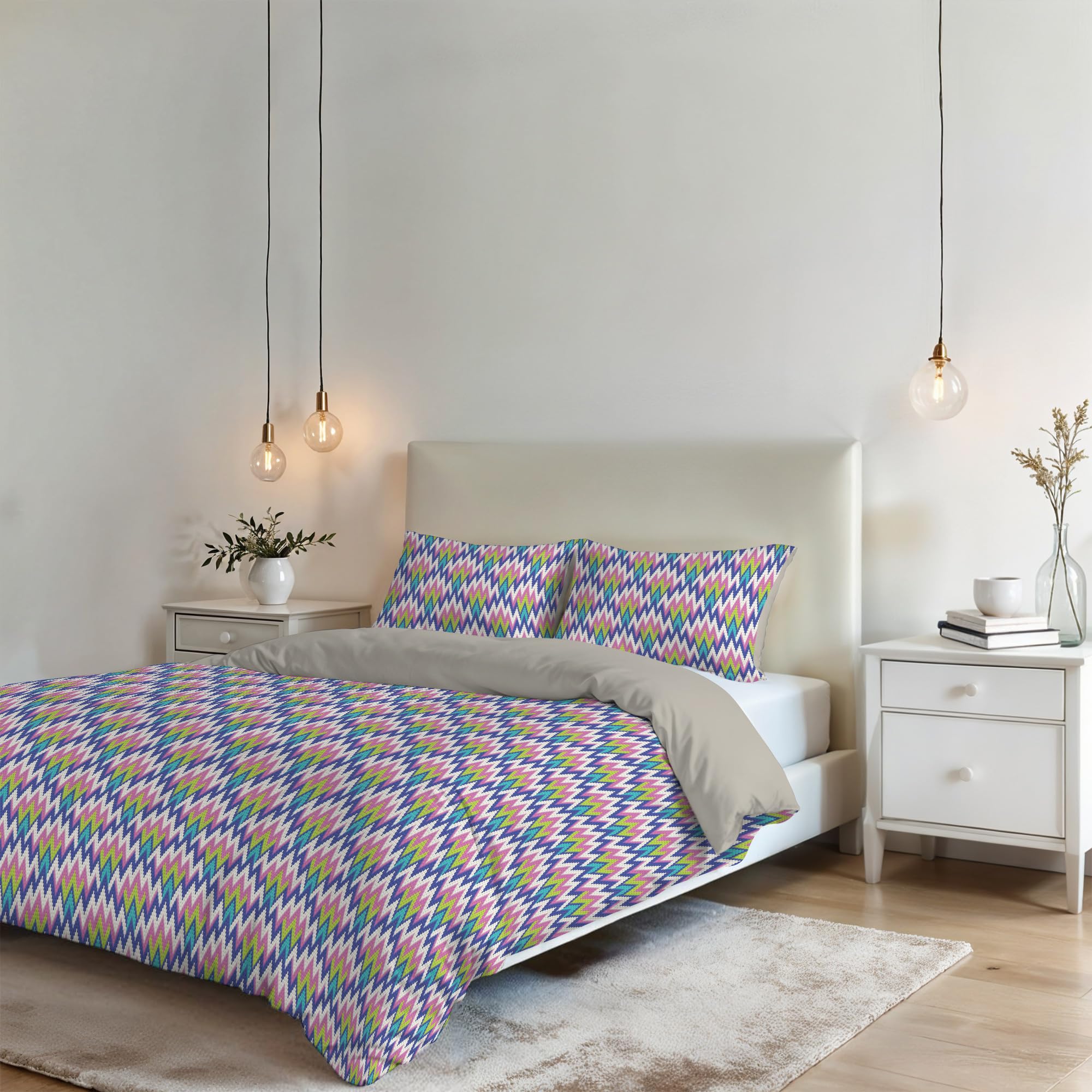 Italian Bed Linen Fantasy Microfibre Duvet Cover Set, Zig Zag, Double