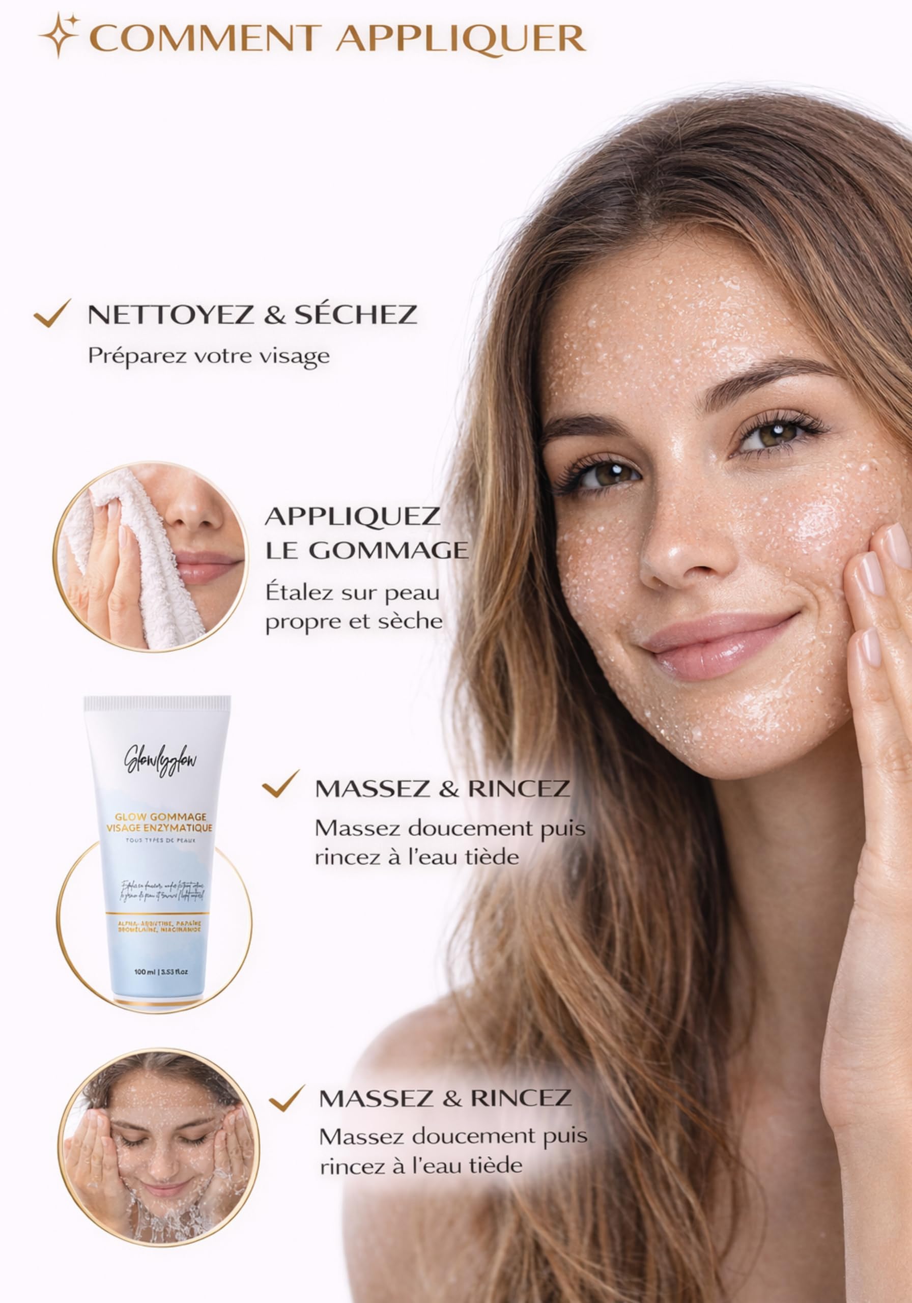 Gommage Enzymatique Visage – Niacinamide, Papaïne & Acide Mandélique | Exfolie, Resserre les Pores & Illumine le Teint | 100 ML | Peaux Sensibles & Ternes