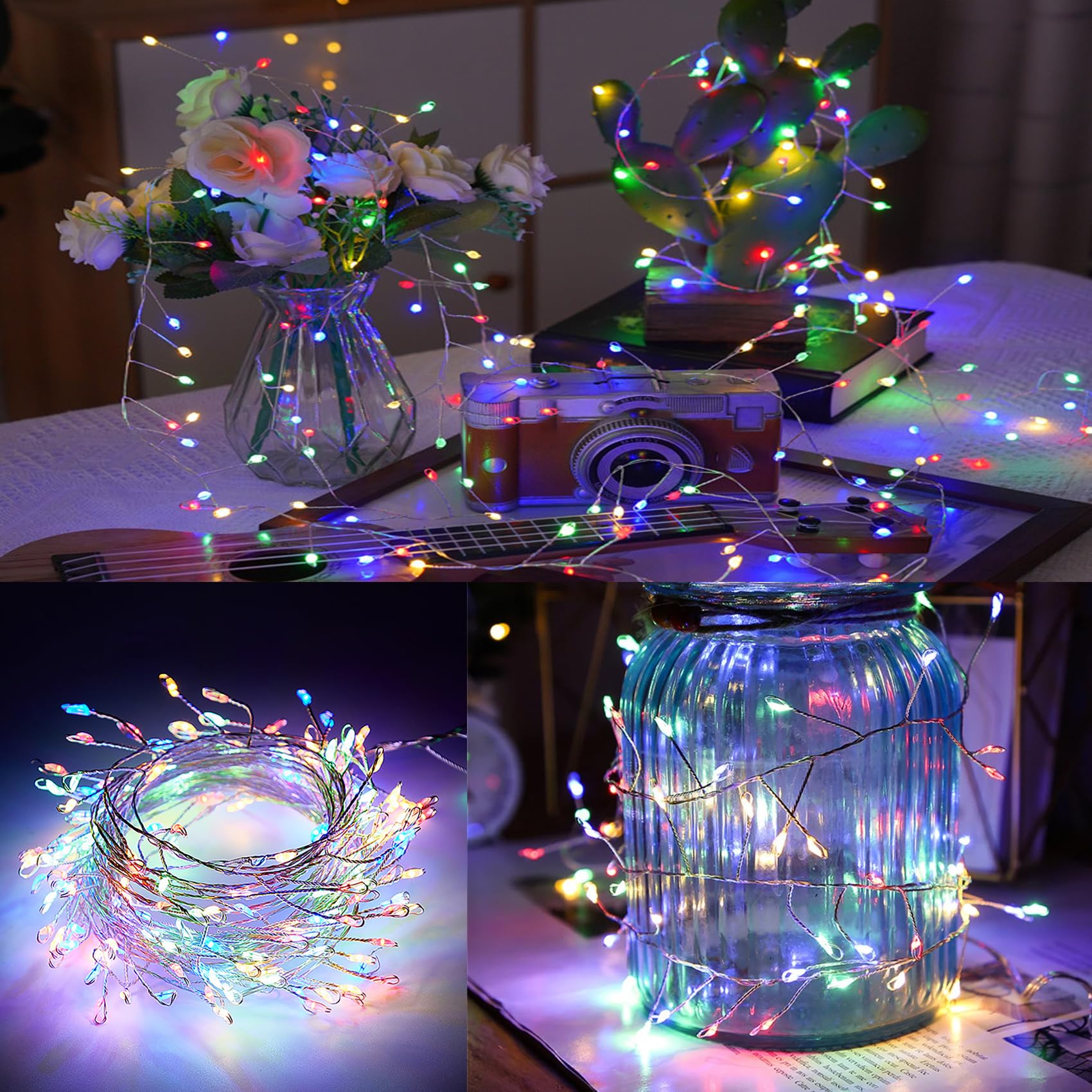 Catena luminosa solare per esterni, impermeabile, filo di rame, luci a energia solare, con timer, telecomando, per fai da te, balcone, Natale, matrimonio, feste, decorazione (multipla, 18 m,