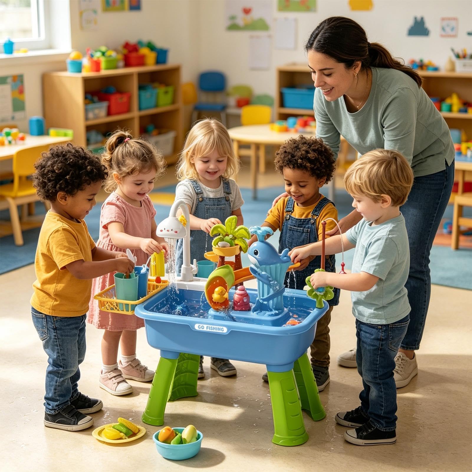 Tavolo d'Acqua Giochi Estivi Sensoriali Con Lavello | Lavello Giocattolo Con Acqua Corrente Per Maschi Bambino Giardino Spiaggia Asilo Scuola Materna Campeggio Interno Patio