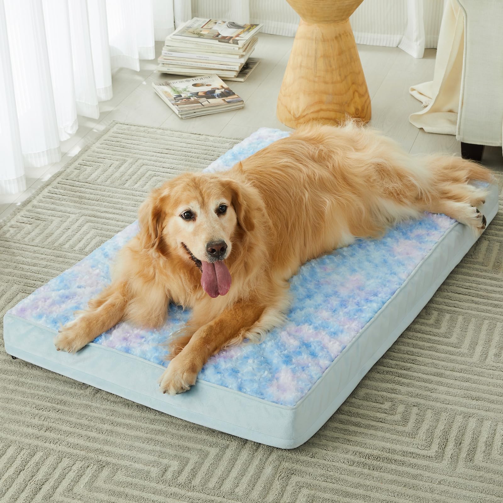 Photo 1 of WNPETHOME Orthopedic Large Dog Bed, Extra Large Waterproof Dog Bed with Removable Washable Cover & Anti-Slip Bottom,Egg Crate Foam Pet Bed Mat,Soft Rose Plush Pet Crate Mat
