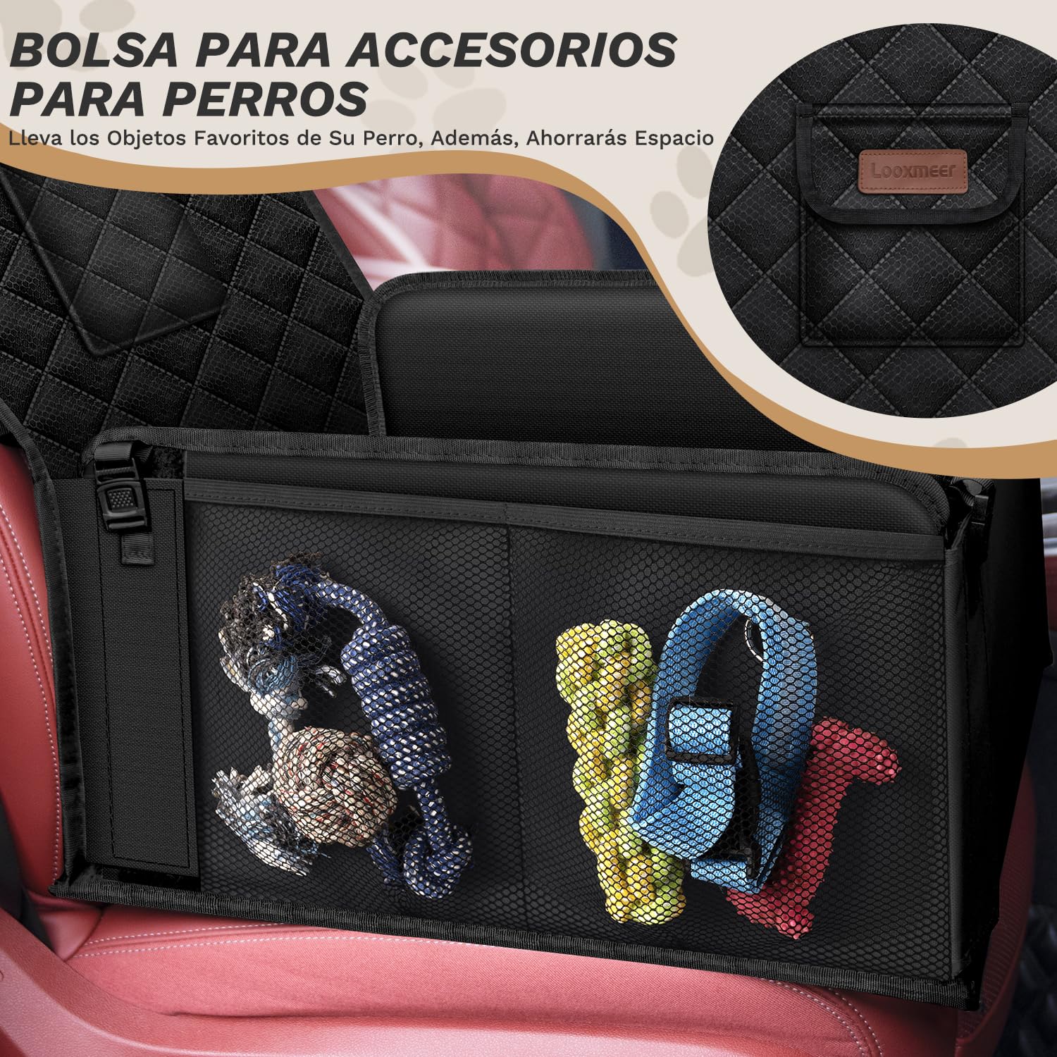 Asiento Coche Perro, Funda Protector Delantero Homologado con Pared Reforzada y Cinturón Seguridad, Cubierta Extra Estable Plegable Impermeable, para Perros Pequeño Mediano Negro