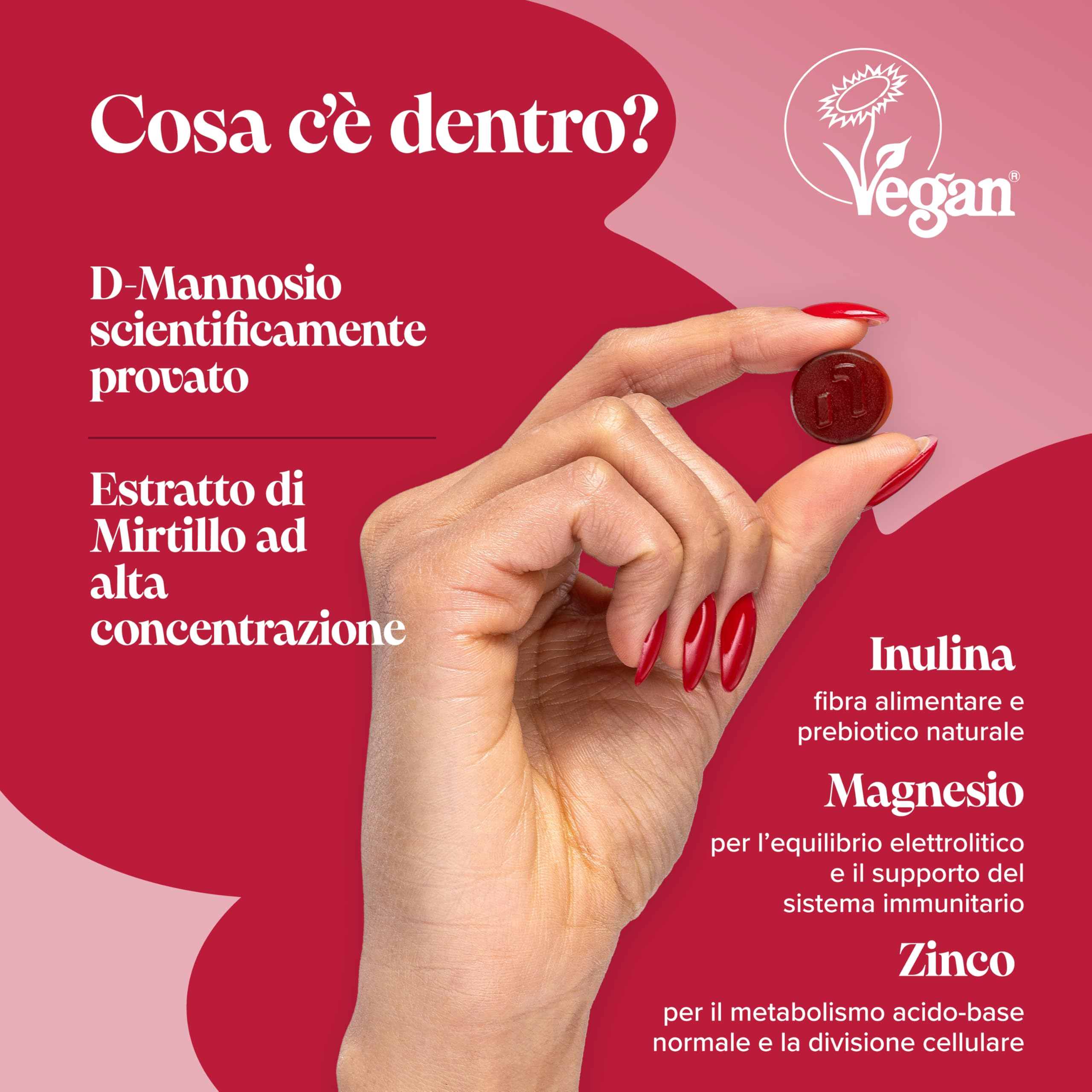 Mirtillo Rosso e D-Mannosio Gommose – 600 mg Mirtillo + 400 mg D-Mannosio – con Zinco e Biotina – Vegan, Senza Glutine – 60 Gommose Gusto Fragola – Novomins