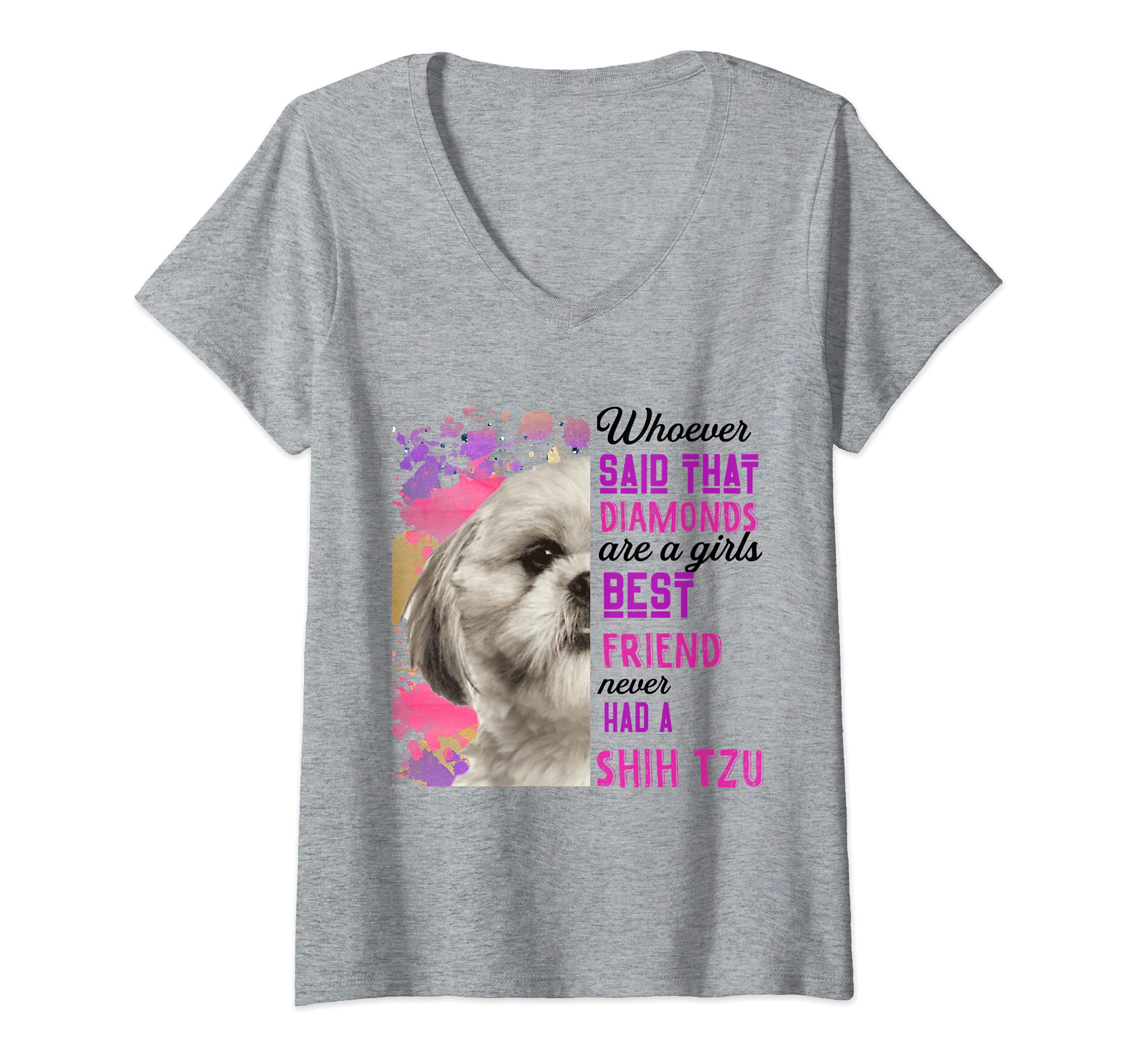 Womens Shih Tzu Are A Girls Best Friend Funny Dog Mom Shitzu V-Neck T-Shirt, Grey