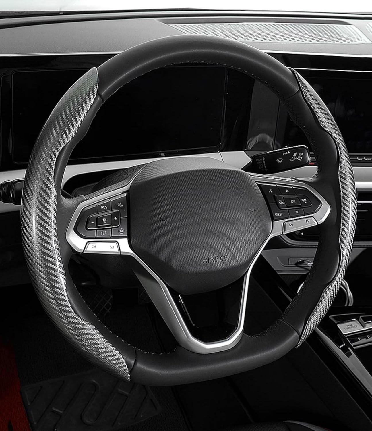2 Pcs Car Steering Wheel Cover for Mercedes Benz GLS AMG 63, Carbon Fiber Segmented Steering Wheel Protective Cover, Universal Anti-Skid Steering Wheel Grip Cover(Color:Black)