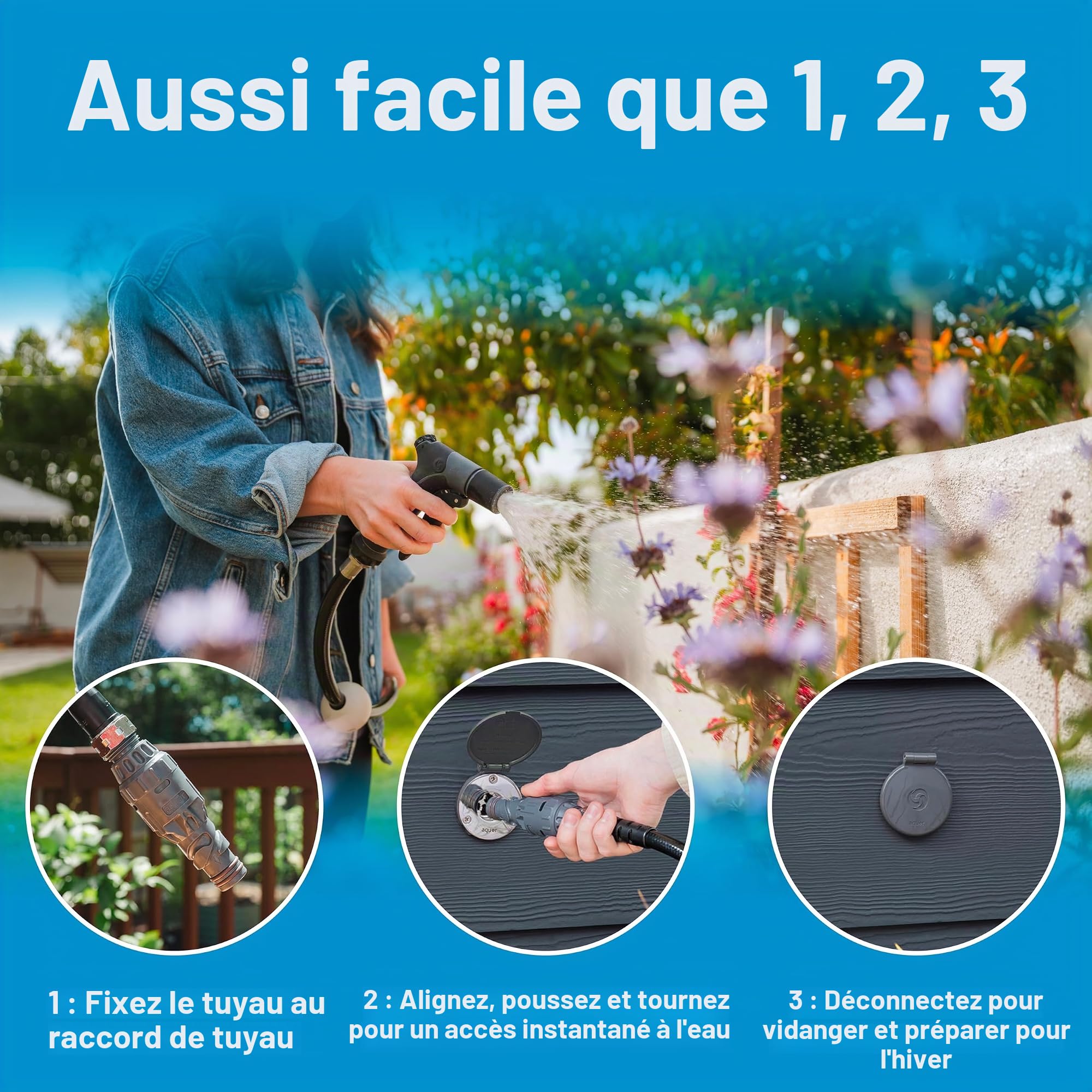 Aquor House Hydrant V1+ Robinet d'extérieur anti-gel avec connexion rapide et anti-siphon, système anti-gel, 30,5 cm, gris ardoise