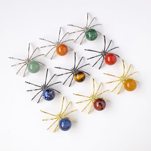 Miniatura 6 de Runyangshi 1 bola de cristal natural de ojo de tigre de 2 pulgadas, hecha a mano, estatua de araña animal, cristal curativo para decoración de