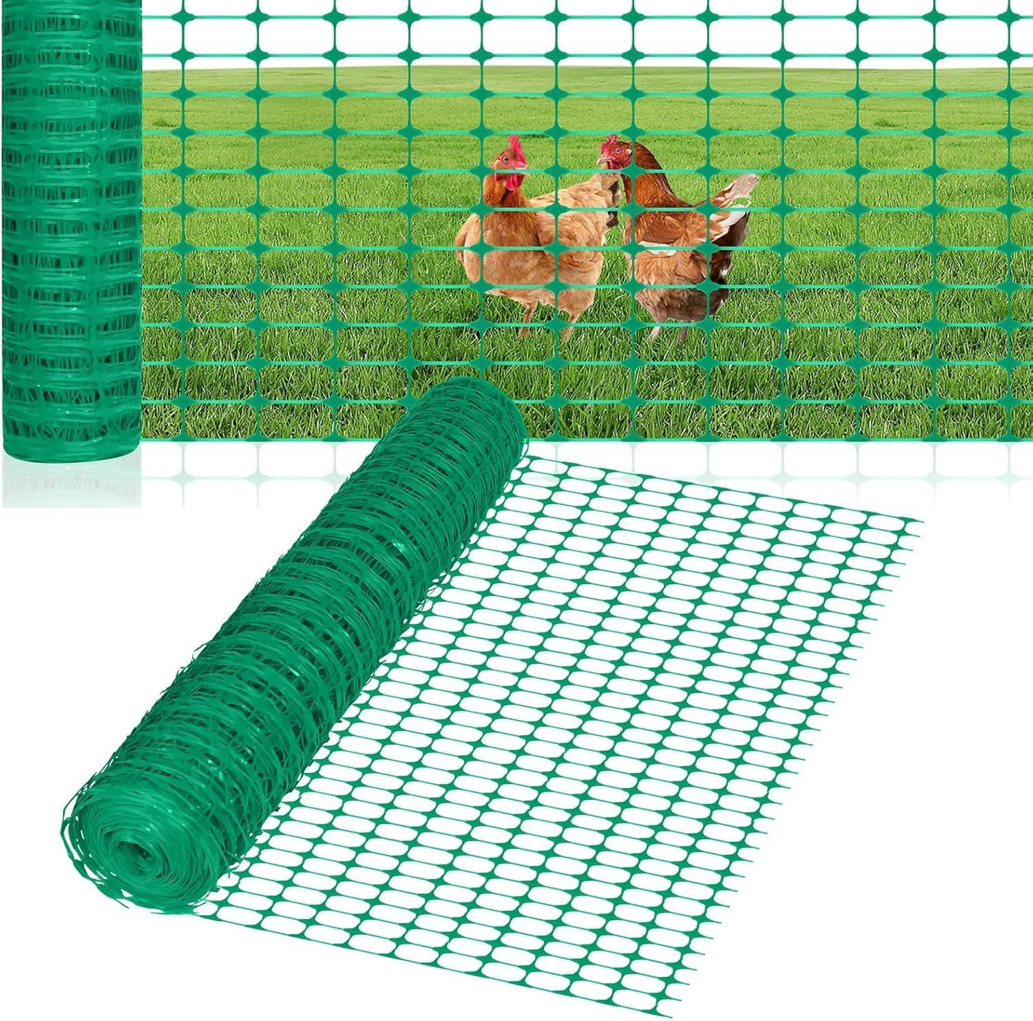FIVMEN Clôture en plastique - 1 x 50 m - Filet de protection pour moutons et chiens - Clôture de volaille - Filet de sécurité - Filet de réception pour chiens - Vert