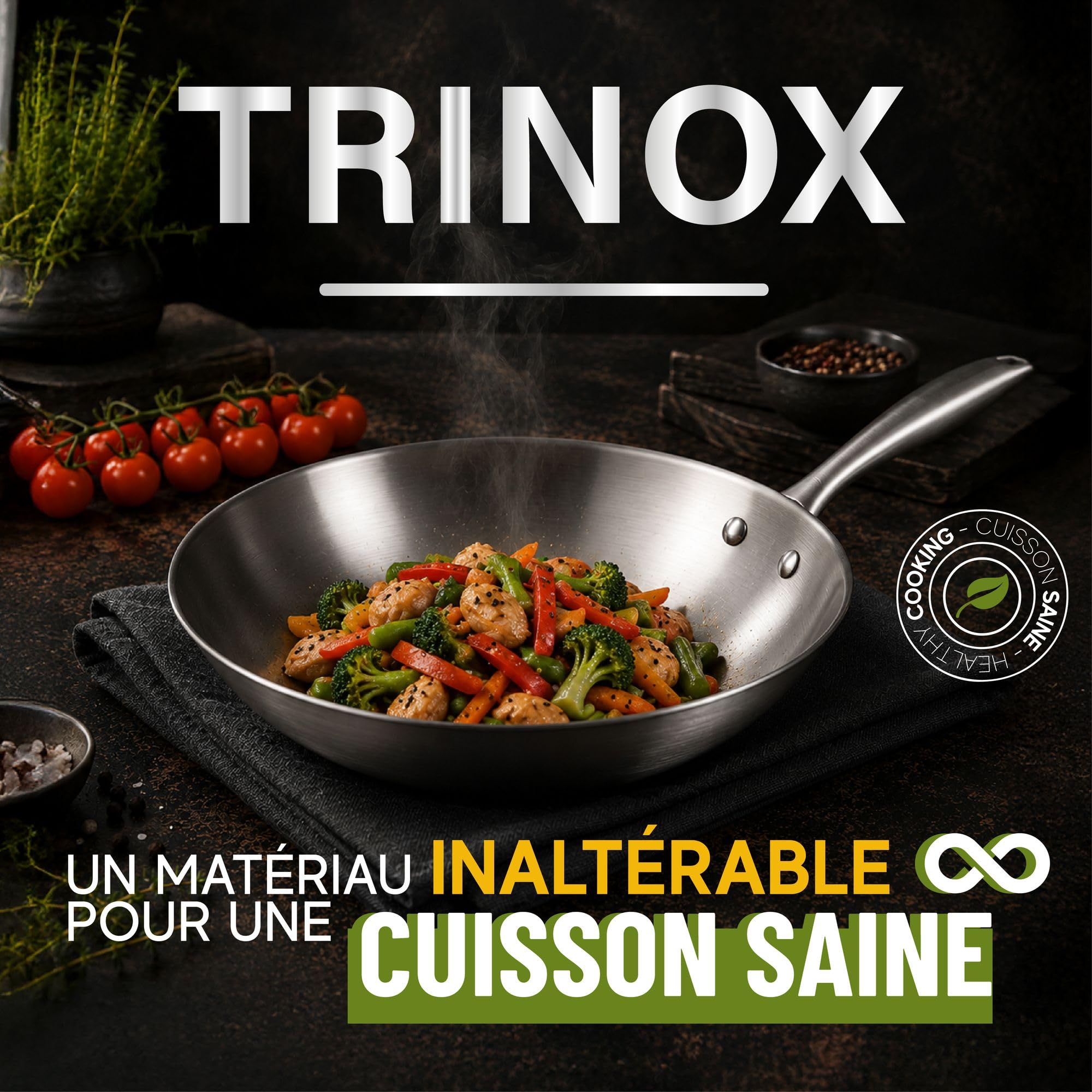 MENASTYL - Batterie de cuisine inox 5 pièces Trinox tous feux dont Induction - Structure 3 couches - Sans substances nocives - Lave-vaisselle - 2 poêles, 2 casseroles, 1 faitout - 6014261