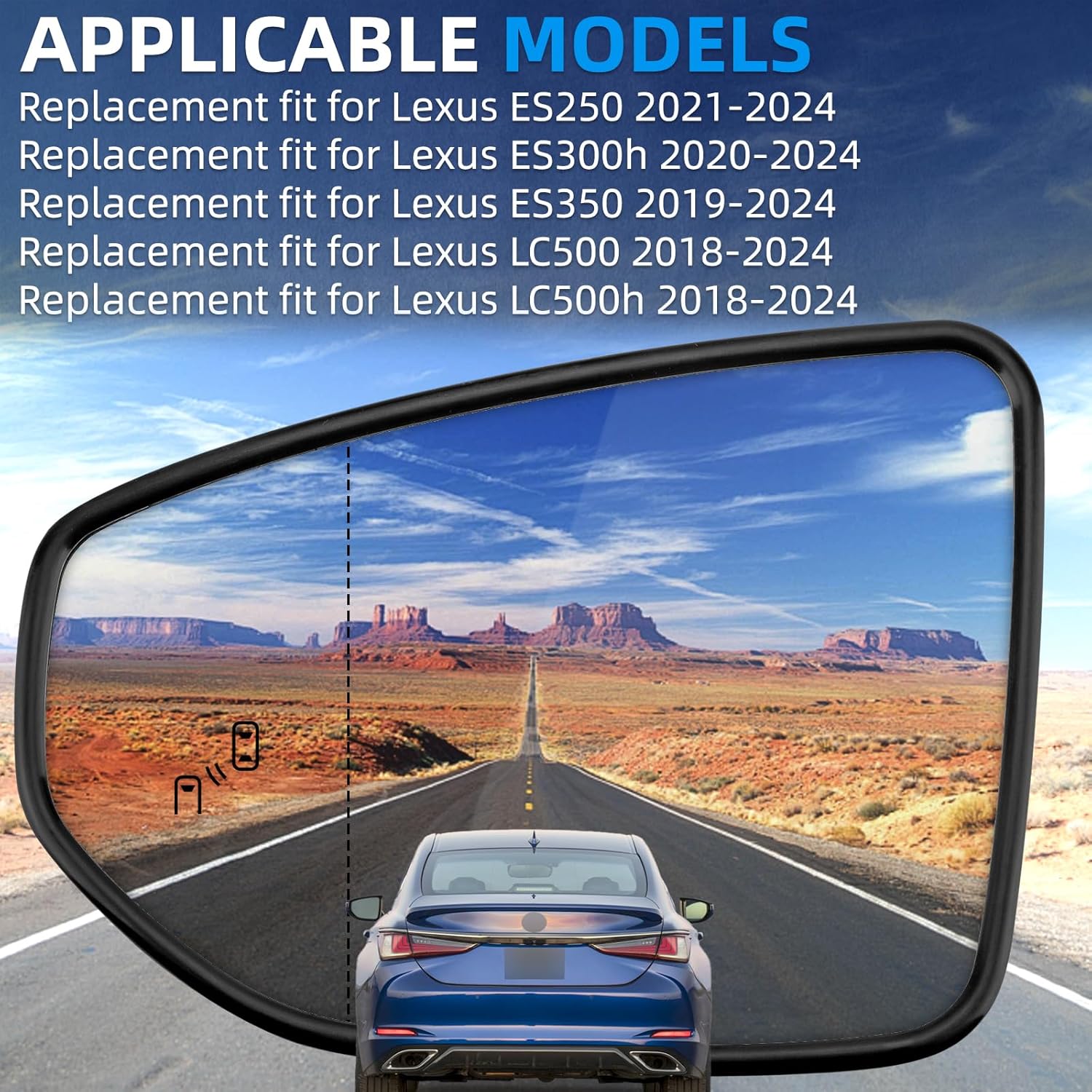 Driver Side Mirror Replacement for Lexus ES250, ES300h, ES350, LC500, LC500h 2018-2024 - Left Side Mirror Glass, Rear View Mirrors Glass with Power Heated & Blind Spot