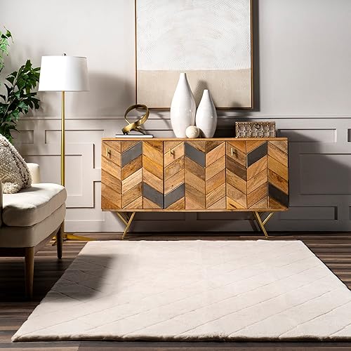 Miniatura 9 de nuLOOM Amy - Alfombra casual de conejo sintético lavable a máquina, 5 x 8 pulgadas, color beige