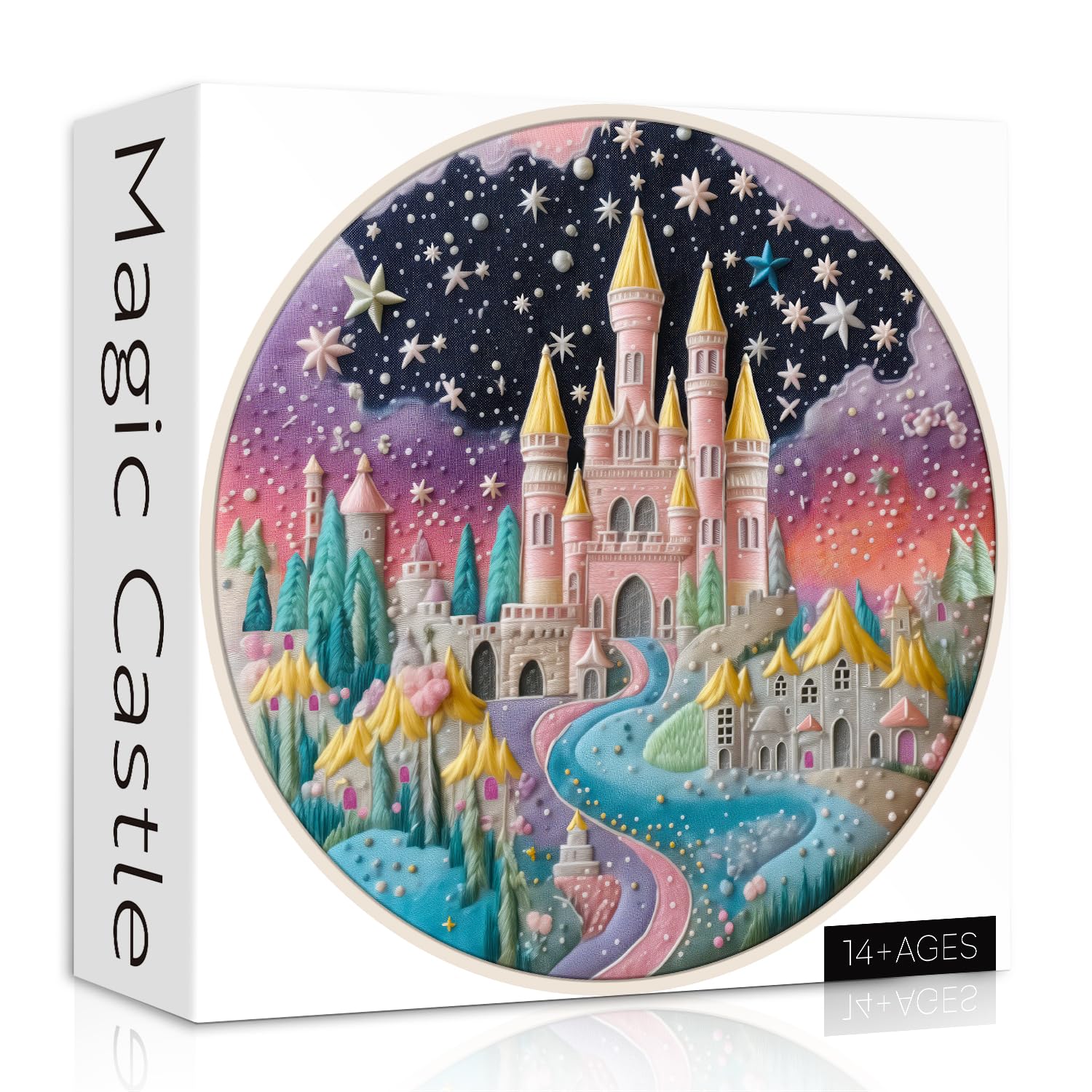 Colorful Fairy Castle Puzzles for Adults 1000 Pieces, Fantasy Rainbow Sky River Jigsaw Puzzles, Round Challenging Impossible Puzzle as Wall Decor