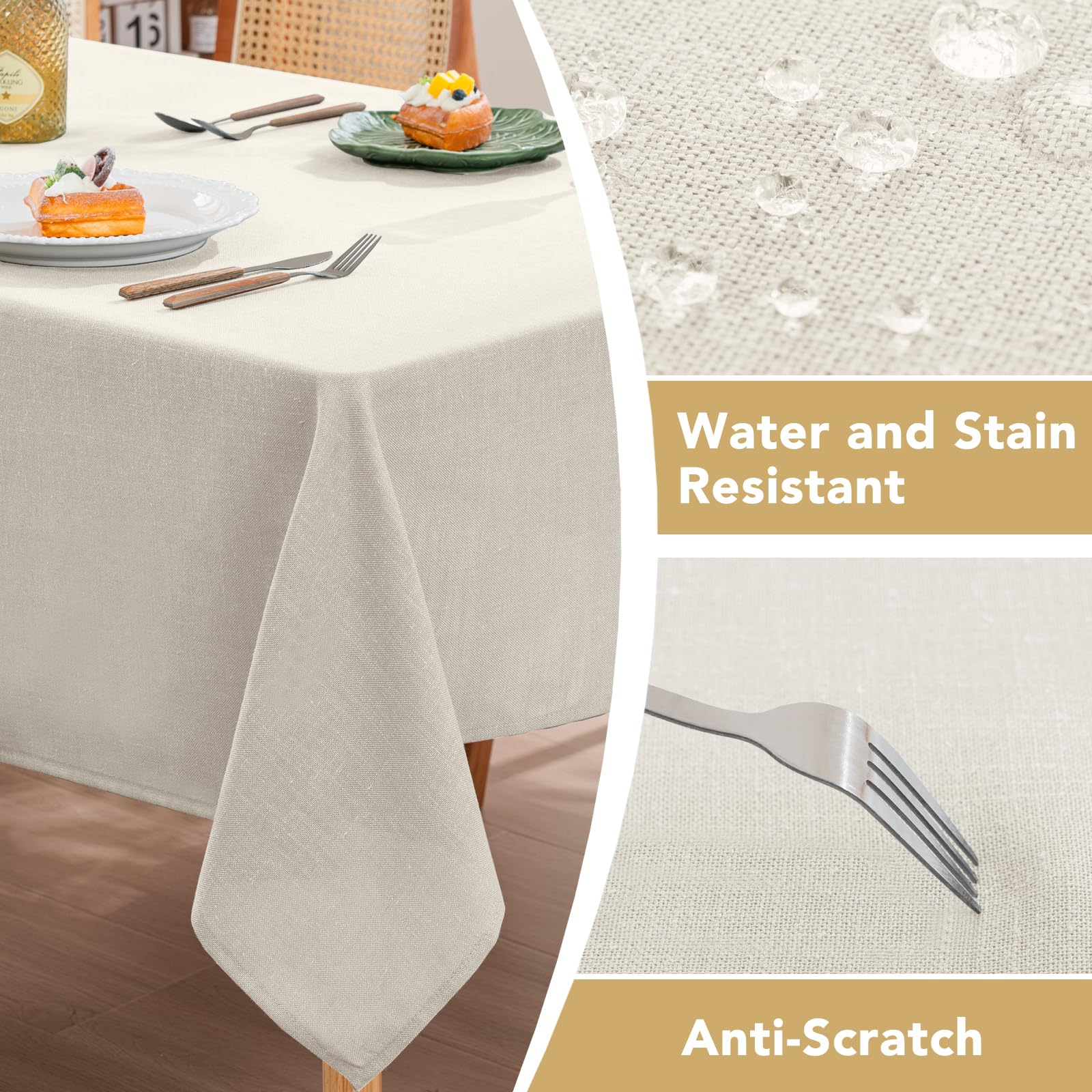 H.VERSAILTEX Waterproof Tablecloth 60x102 - Linen Look Spill-Proof Cover, Wrinkle Free, Heather Ivory, For 8-10 Person Table 2 thumbnail image