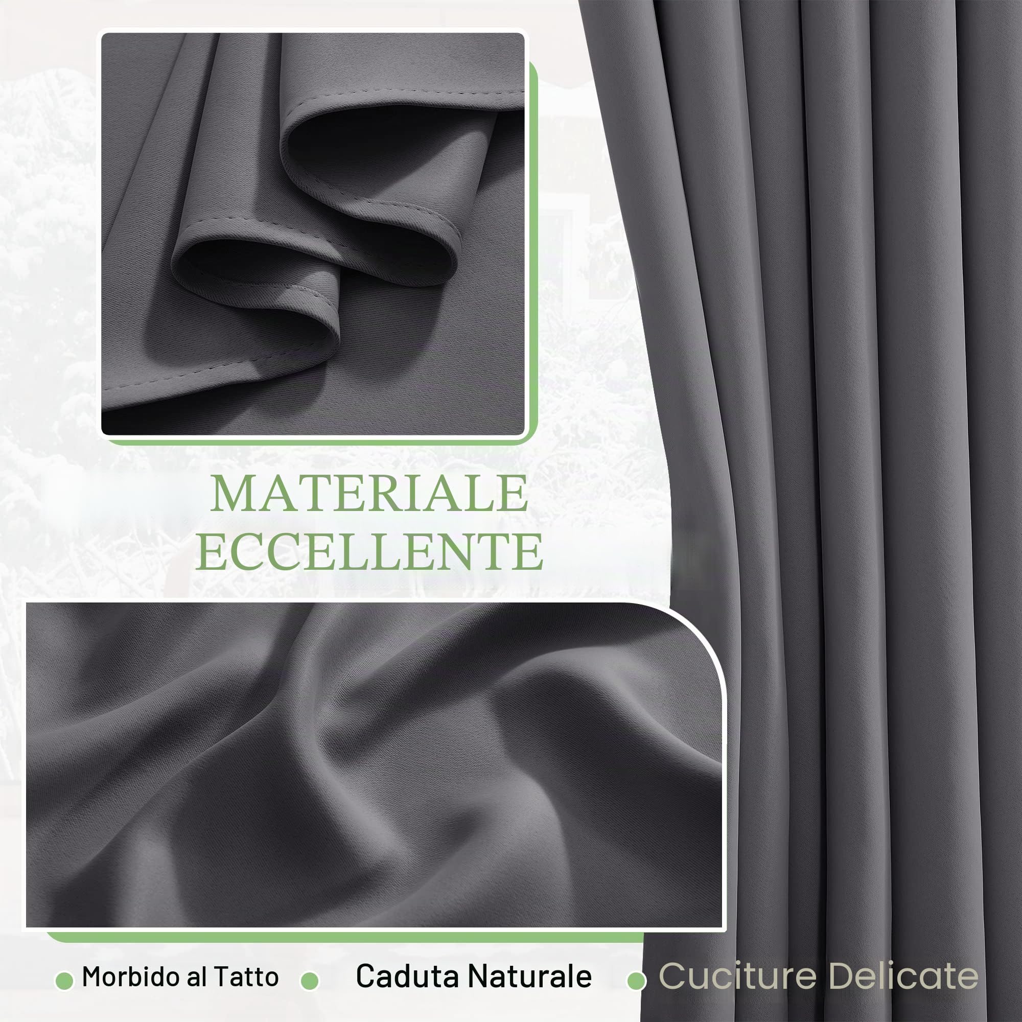 KGORGE Tende Oscuranti per Interni 2 Pezzi L 200 x A 220 CM Tenda Divisoria Termica Isolante con Anelli per Soggiorno Curtains Camera da Letto Moderna, Grigio