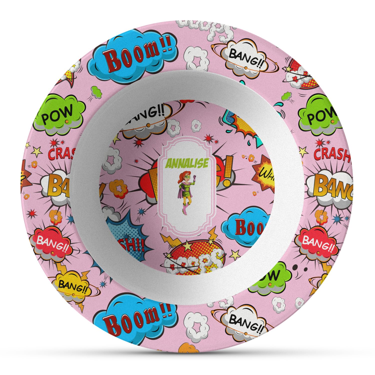 Personalized Woman Superhero Plastic Bowl - Microwave Safe - Composite Polymer