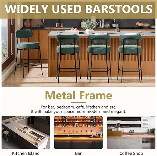 Miniatura 7 de DYHOME Juego de 2 taburetes de bar, verde esmeralda de 24 pulgadas, modernos taburetes de bar de altura de mostrador, taburetes de bar tapizados con