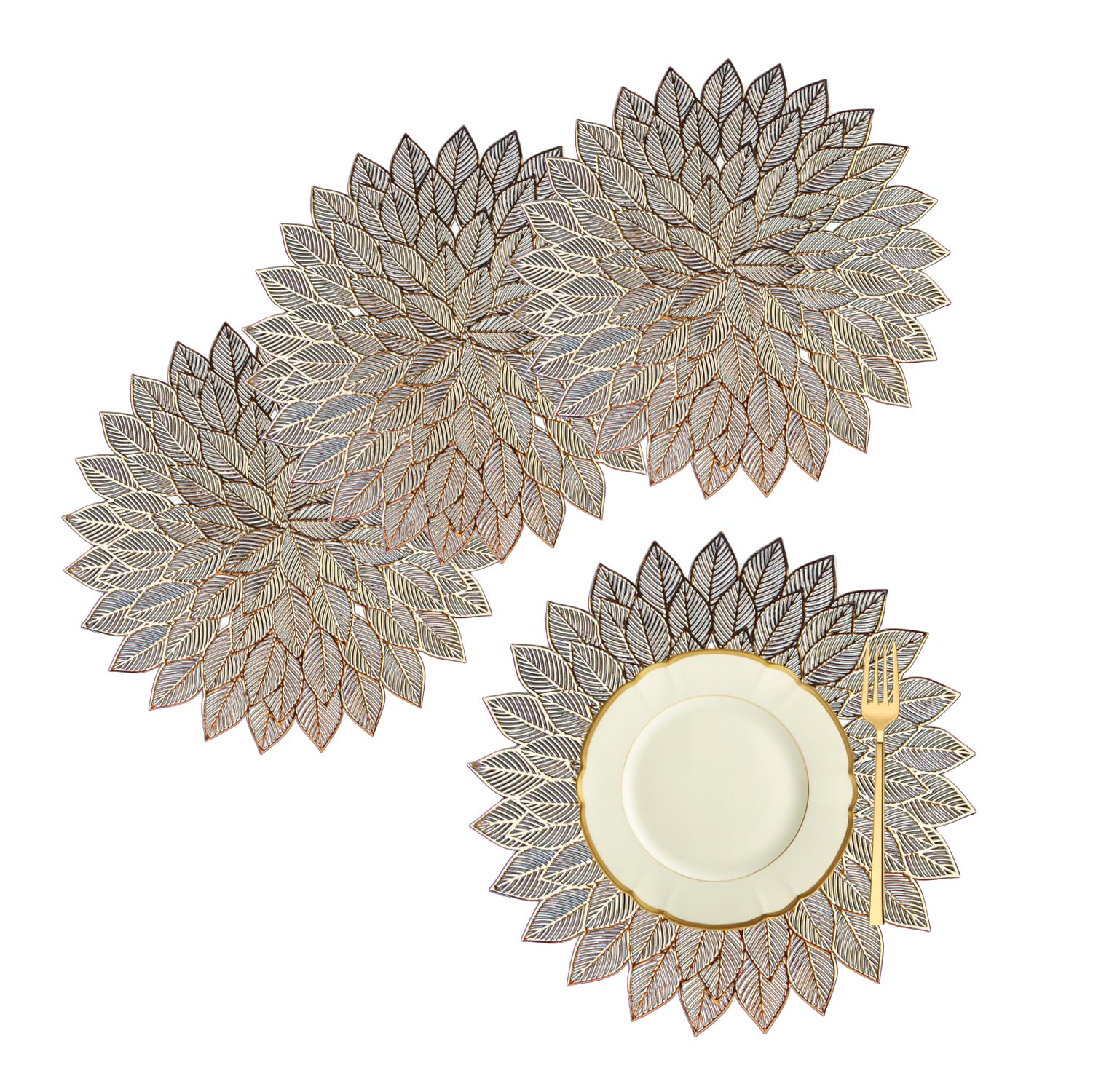Kuber Industries Placemat | Placemats for Dining Room | Designer Table Mat Set | Side Table Placemats | Round Flower Placemat | 4 Piece Set | Golden (B0CW2WSCHN) Amazon Price History, Amazon Price Tracker