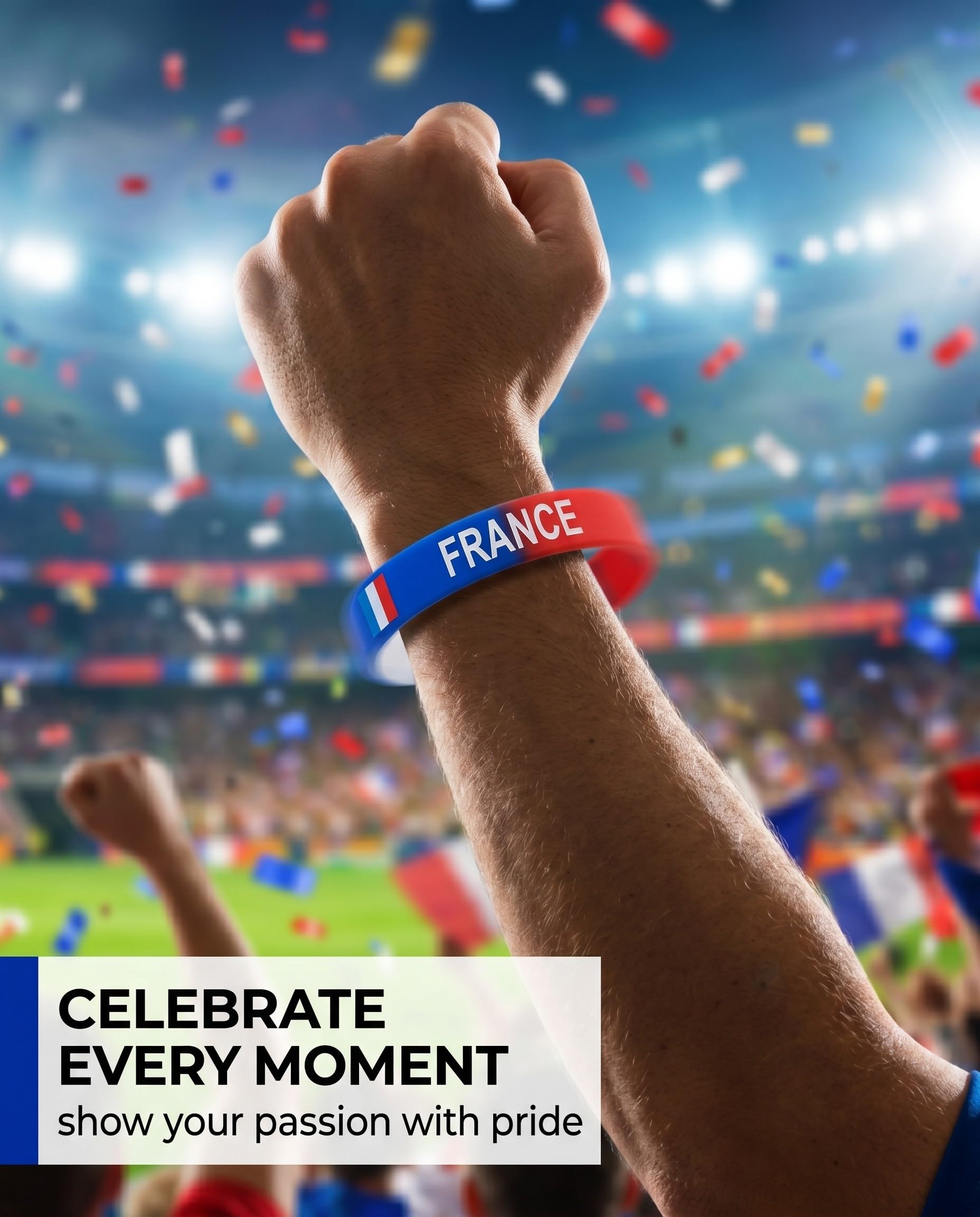 TISCH Bracelet Supporter France Lot de 10 Silicone Élastique Bleu Blanc Rouge CDM 2026. Soutien Équipe de France. Idéal Fans, Public Viewing & Stade. Robuste & Confortable.