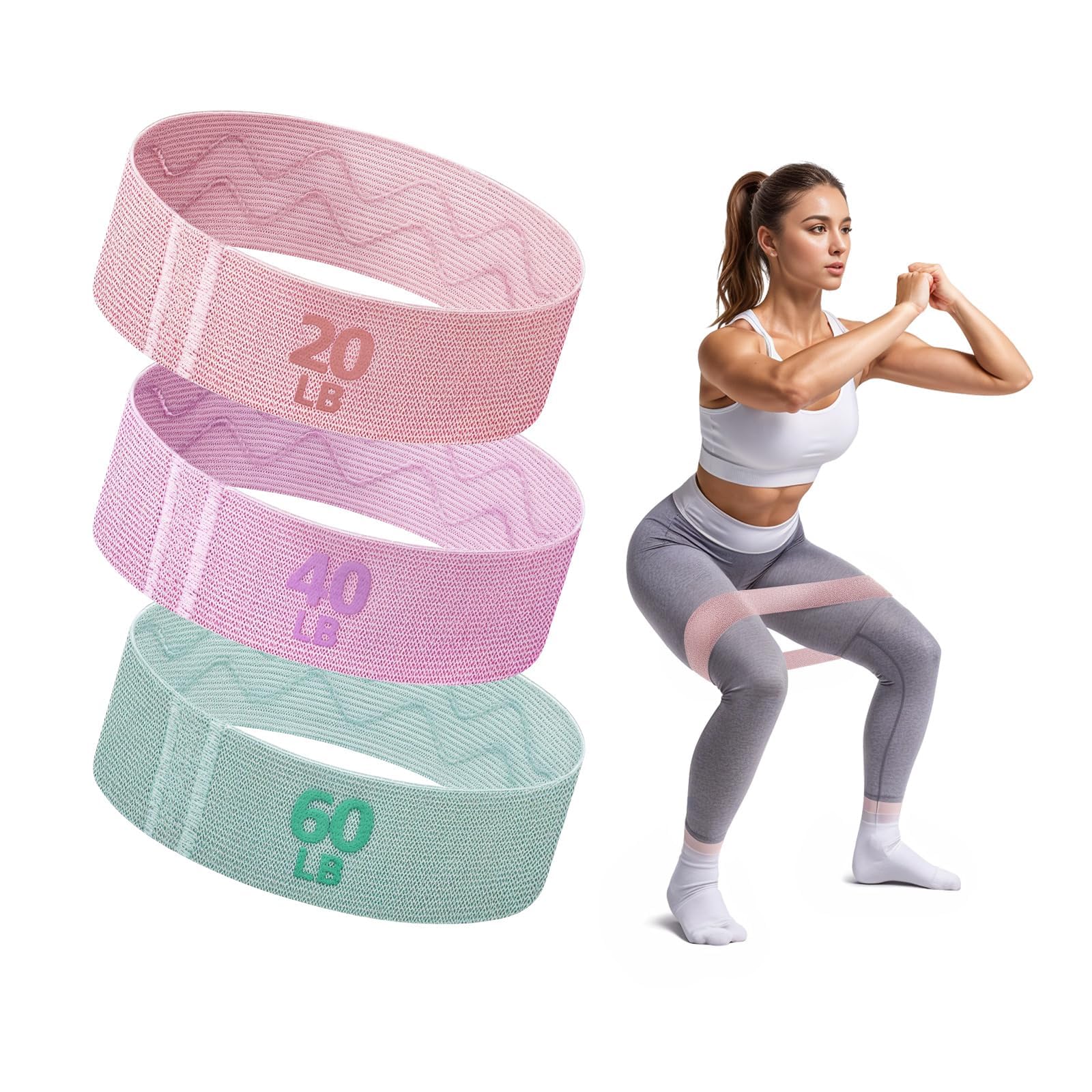AzoneeFabric Resistance Bands for Working Out, Exercise Bands, Workout Bands Resistance for Women & Men, Booty Bands for Legs and Butt Yoga Pilates Rehab, Fitness Elastic Bands Set for Yoga