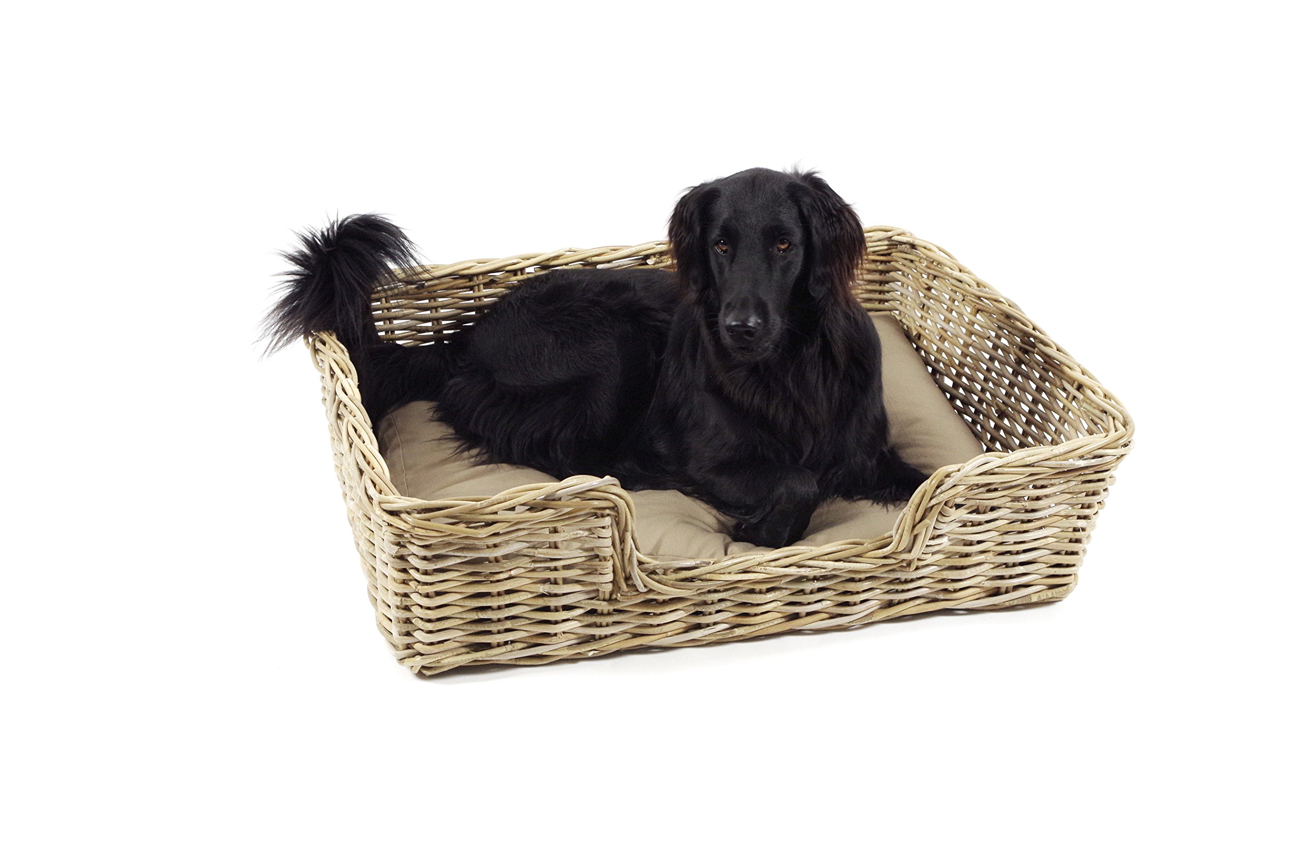 Kobolo Hundekorb Hundesofa aus stabilem Rattan geflochten 90x72x23 cm