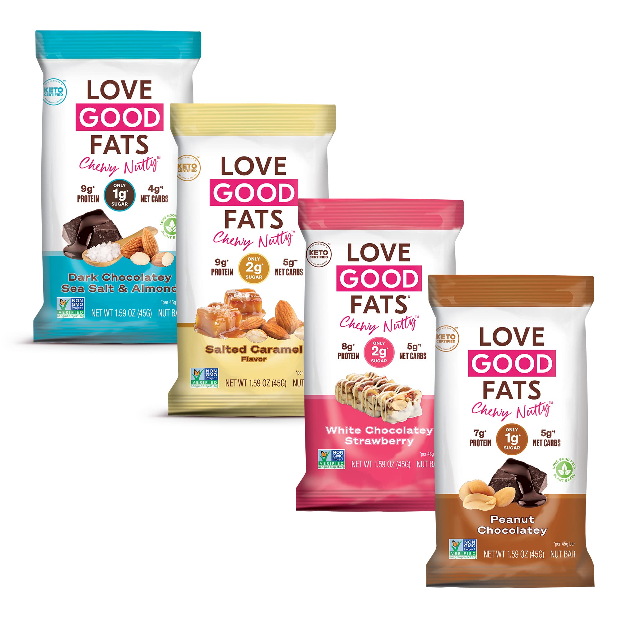 LOVE GOOD FATSKeto Certified, Non-GMO, Gluten Free, No Added Soy, Sustainable Palm Oil, Kosher Variety Pack of 19.08 Ounce Snack Food Bars