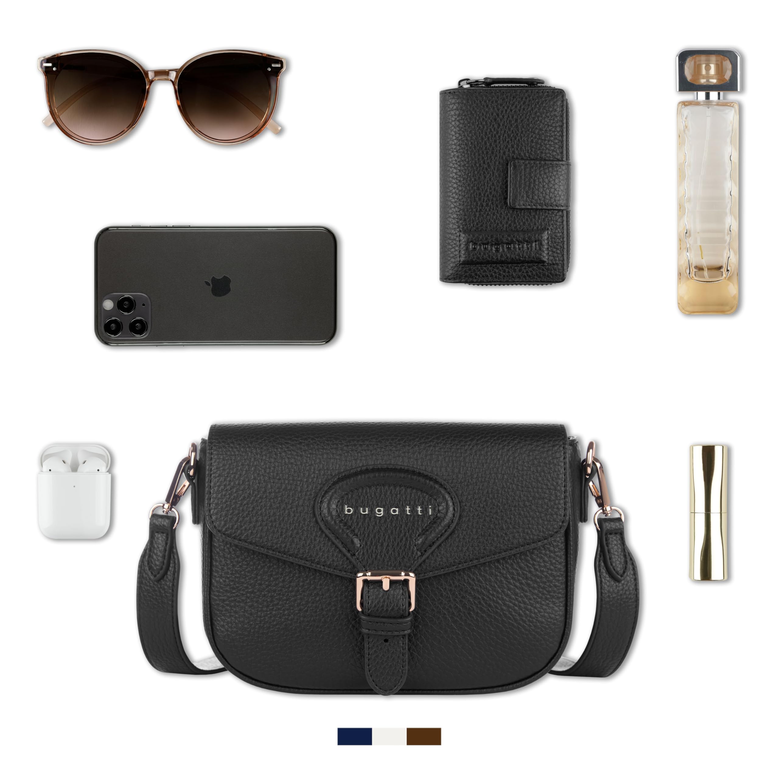 bugatti Elina Damen-Schultertasche aus Kunstleder, Handtasche in S oder M für Frauen