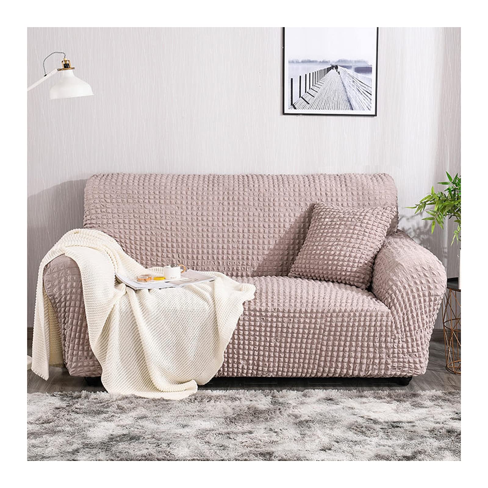 Housse de Canapé 3 Places Rose Clair extensible pour revêtement de sofa 190 à 230 cm