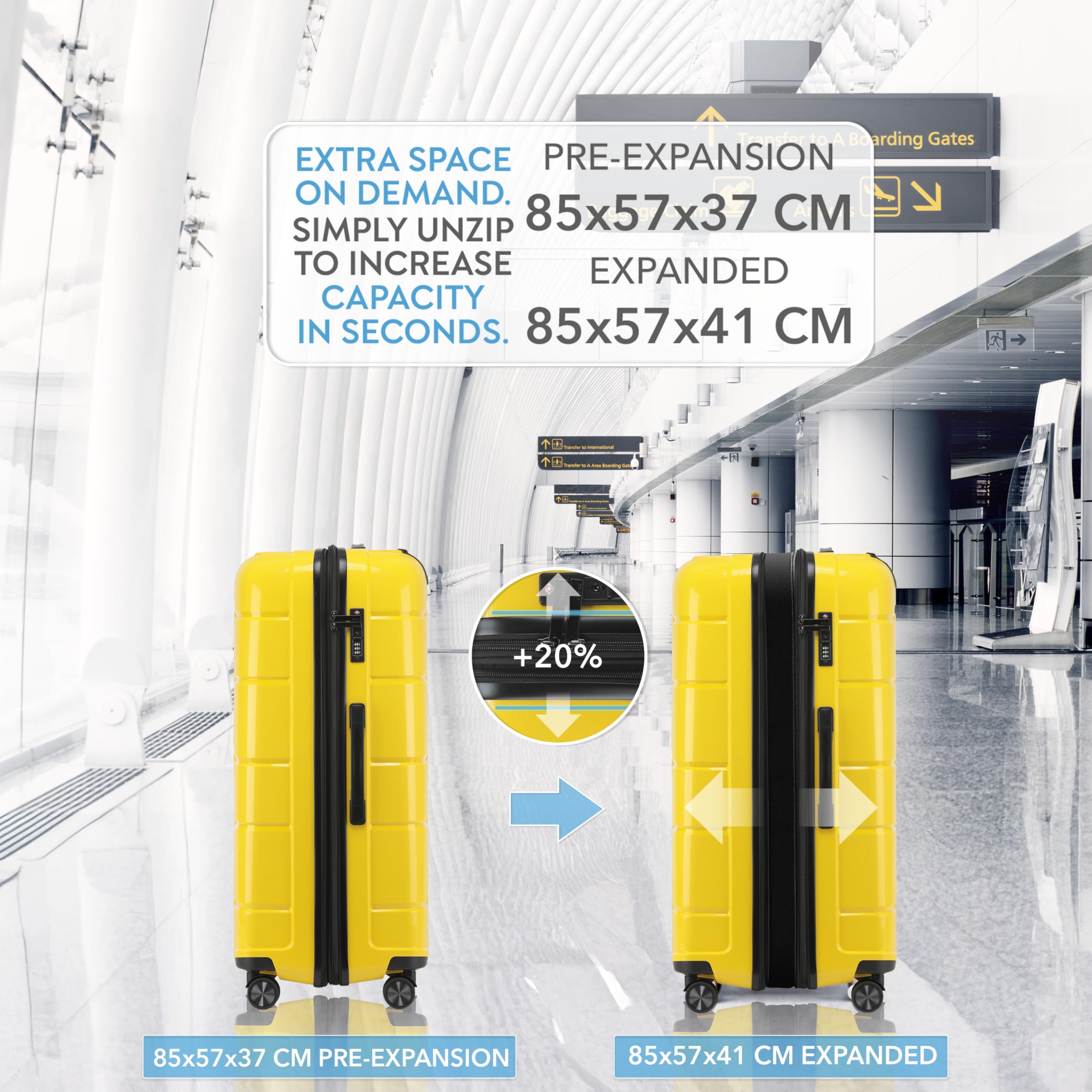 CRUW Extra Large 32" Checked Luggage 85x57x37cm + Expandable Hold Baggage (165/176 Liters) Polypropylene Suitcase TSA Approved Lock 8 Silent Spinner Wheels Lightweight Suitcases Airline Travel