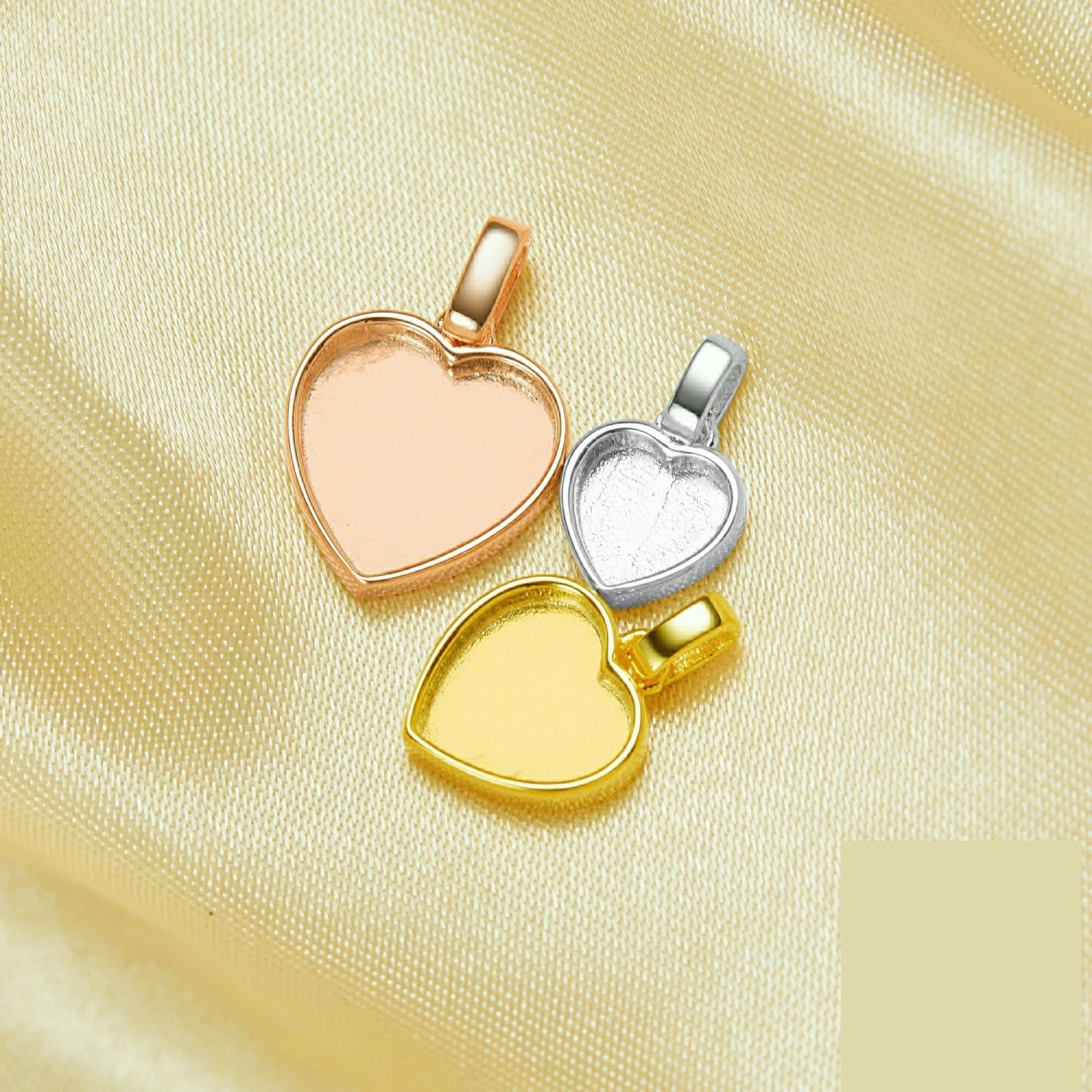 Impostazioni Vuote Del Pendente Con Castone A Forma Di Cuore In Resina | Ciondolo in argento 925 con retro massiccio