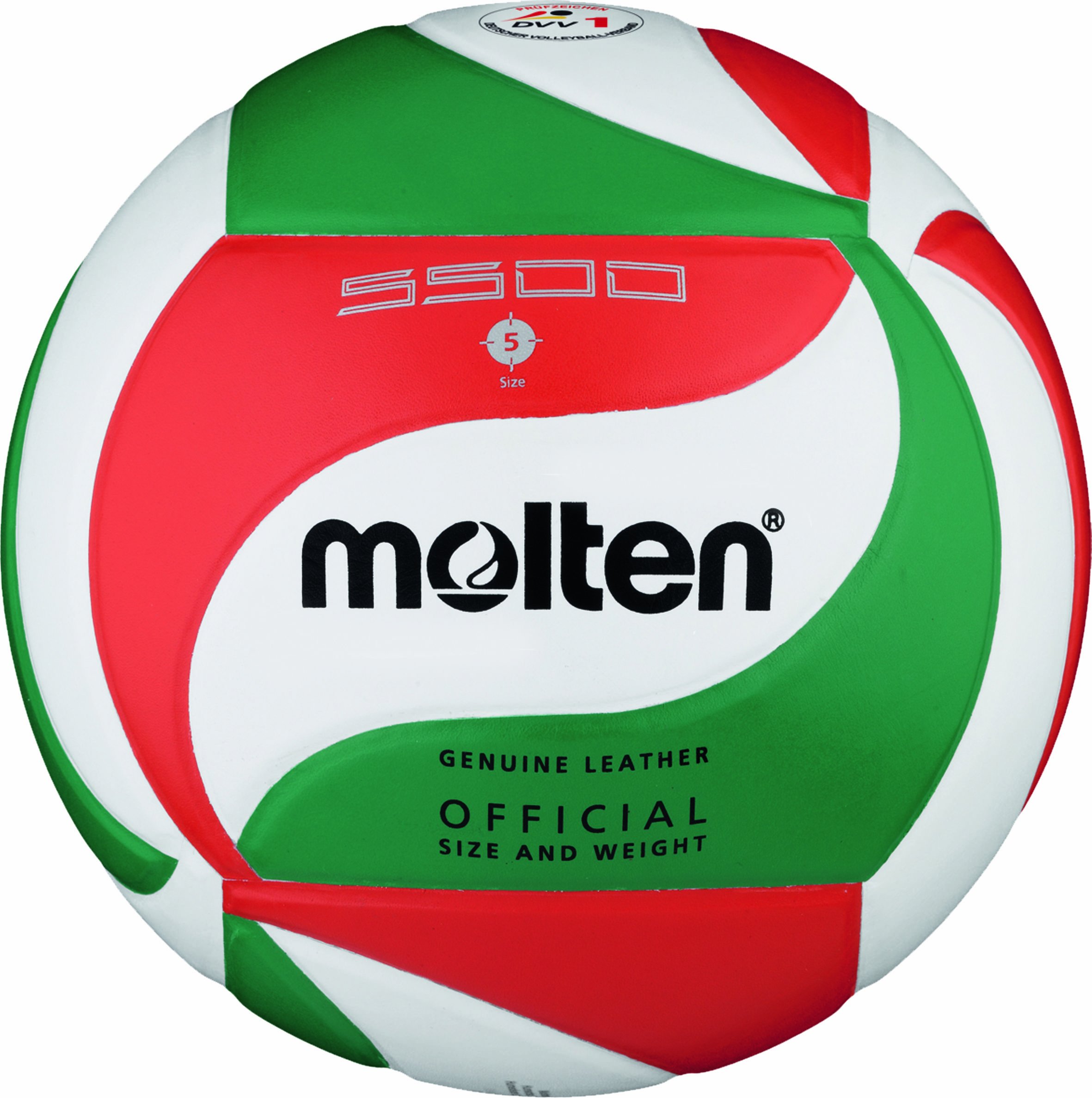 Molten Volleyball V5M5500, Weiß/Grün/Rot, 5