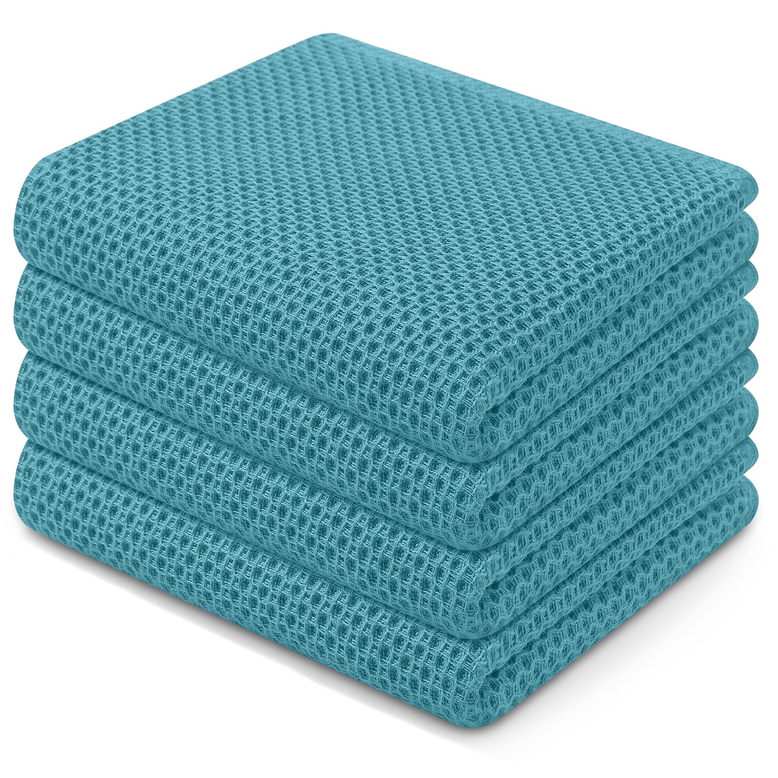Homaxy 100% Cotton Waffle Weave Kitchen Dish Towels 4-Pack, Lake Blue