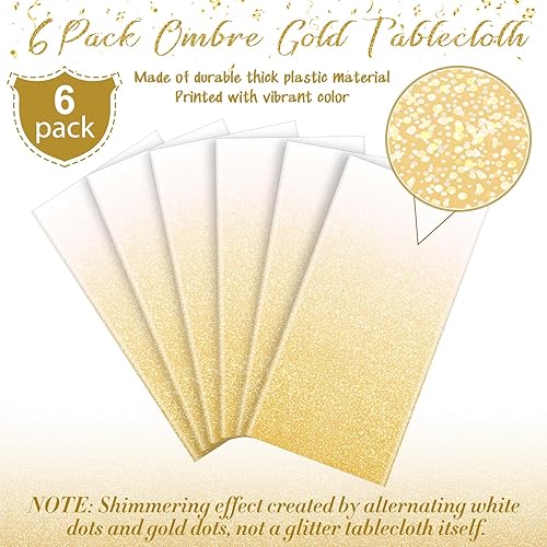 Miniatura 4 de Paquete de 6 manteles de plástico color dorado degradado para fiestas, manteles desechables de color dorado pastel degradado para mesas