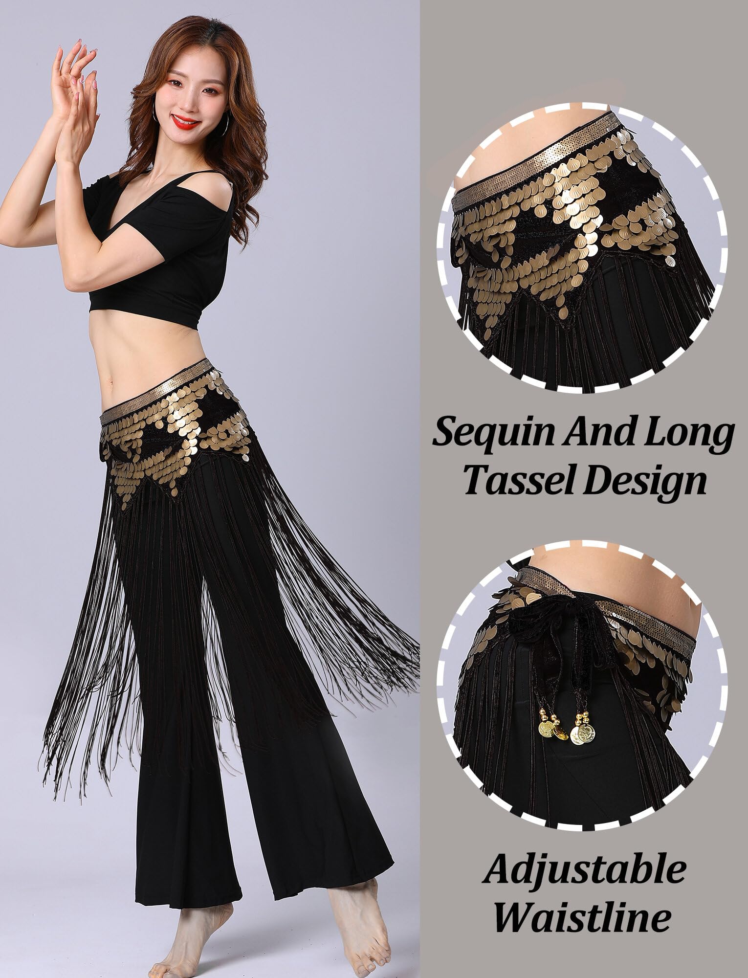 SEAUR Ceinture de Danse Orientale Femme Écharpes Hanche à Paillettes Belly Dance Samba Foulard Danse du Ventre Dame Latine Spectacle