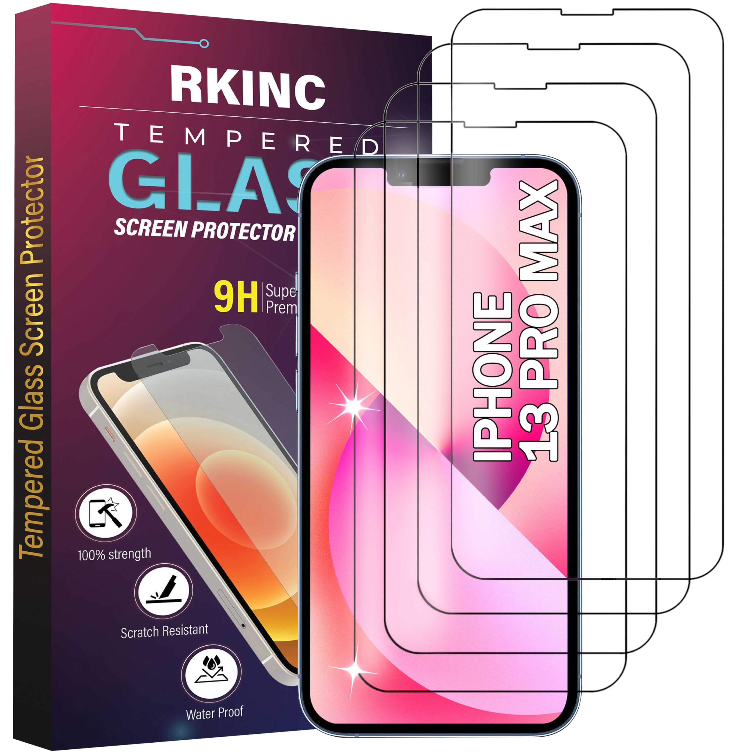 RKINC Screen Protector [4-Pack] for iPhone 14 Plus/iPhone 13 Pro Max 6.7-Inch, Tempered Glass Film Screen Protector, 0.33mm [LifetimeWarranty][Anti-Scratch][Anti-Shatter][Bubble-Free]
