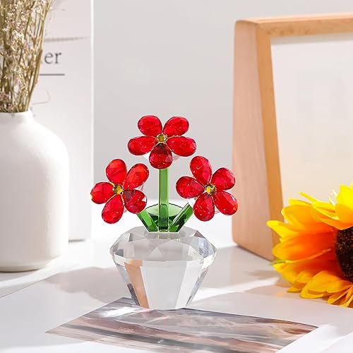 Miniatura 3 de Qianwei Red Forget Me Not Crystal Flowers  Condolencias de cristal de flores coleccionables, decoración de pisapapeles, decoración de mesa para el