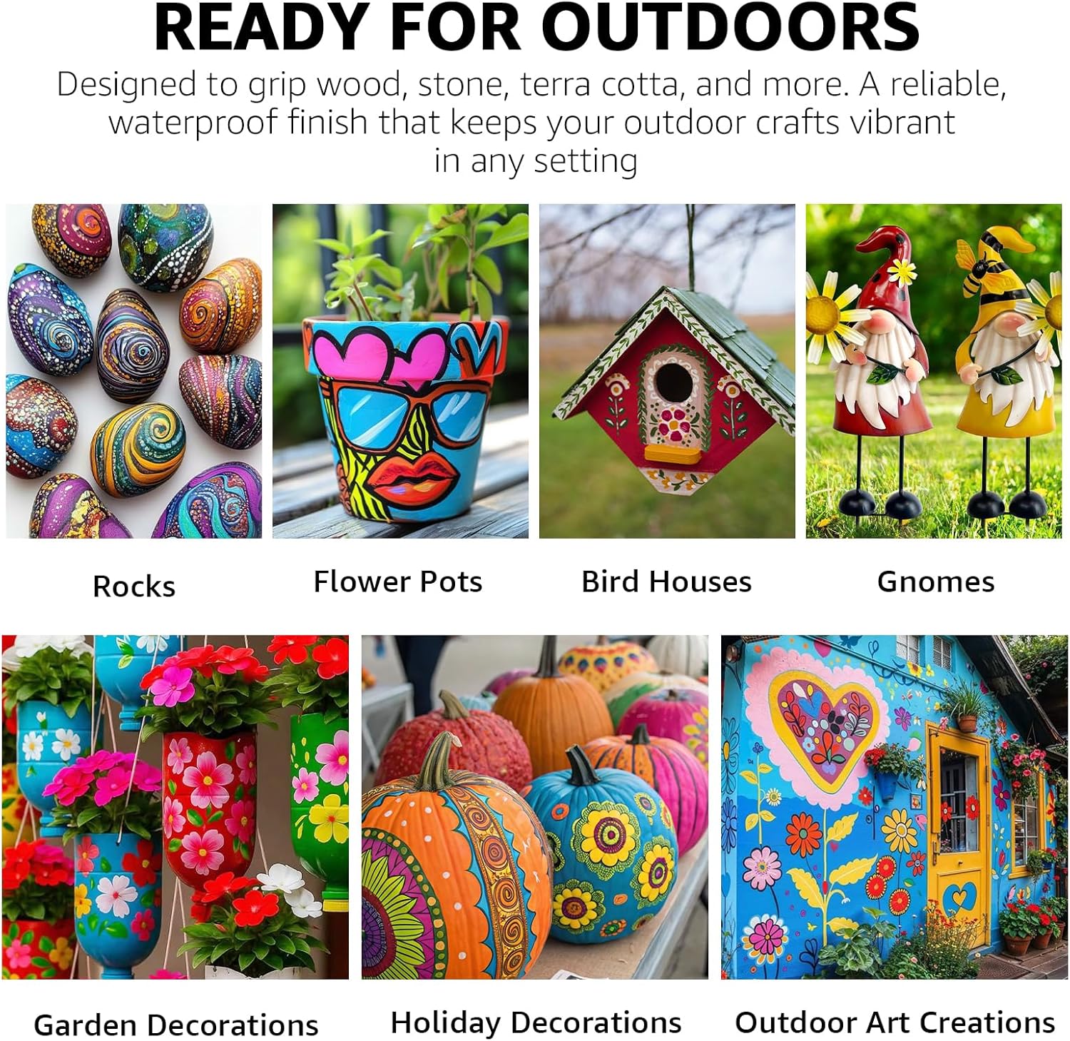 ABEIER Outdoor Acrylic Paint Set, 15 Vibrant Colors (8.45oz/250ml Large Bottles), Waterproof & UV Resistant Outdoor Paint for Rocks, Wood, Walls, Garden Statues, Professional Bulk Art Supplies