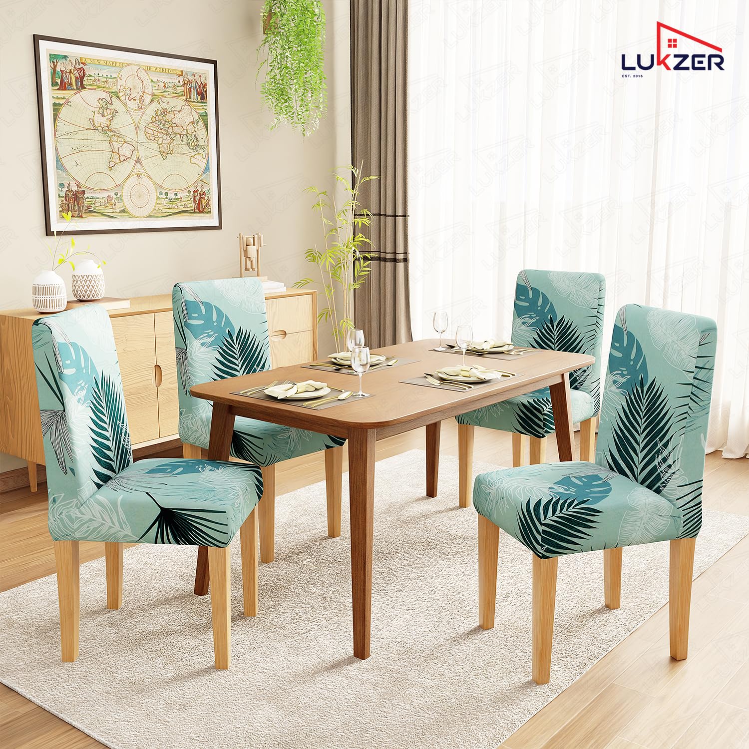 Lukzer 1PC Sky Blue Stretchable Dining Chair Cover | Universal Fit Removable Washable Slipcover | 140 GSM Polyester Spandex | Elastic Protective Cover for Home & Hotel Chairs (CC-020-01) 4