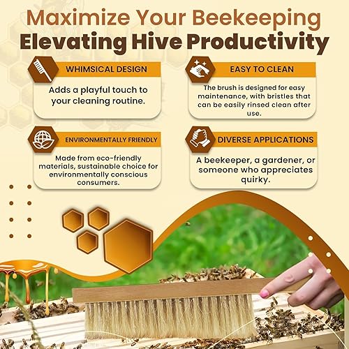 Miniatura 8 de Flexzion Cepillo de colmena de abejas con cerdas de cerdo naturales y mango de madera, herramienta de limpieza de colmena y equipo para apicultura y