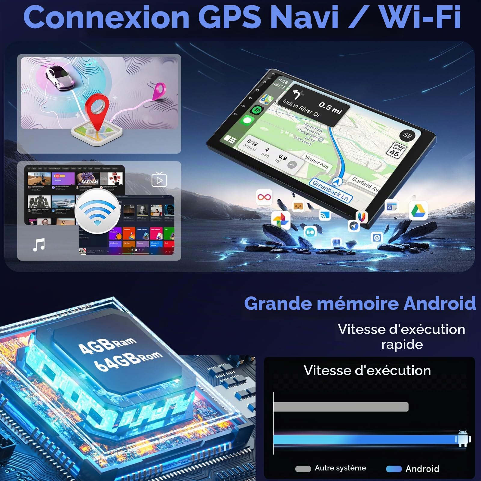 Podofo 4G 64G 9" Autoradio pour Toyota Corolla Verso AR10 2004-2009 Carplay Android Auto sans Fil, WiFi GPS Navi HiFi/RDS/FM DSP, 1280 * 720, Android 13 Radio 2 din avec caméra de recul AHD