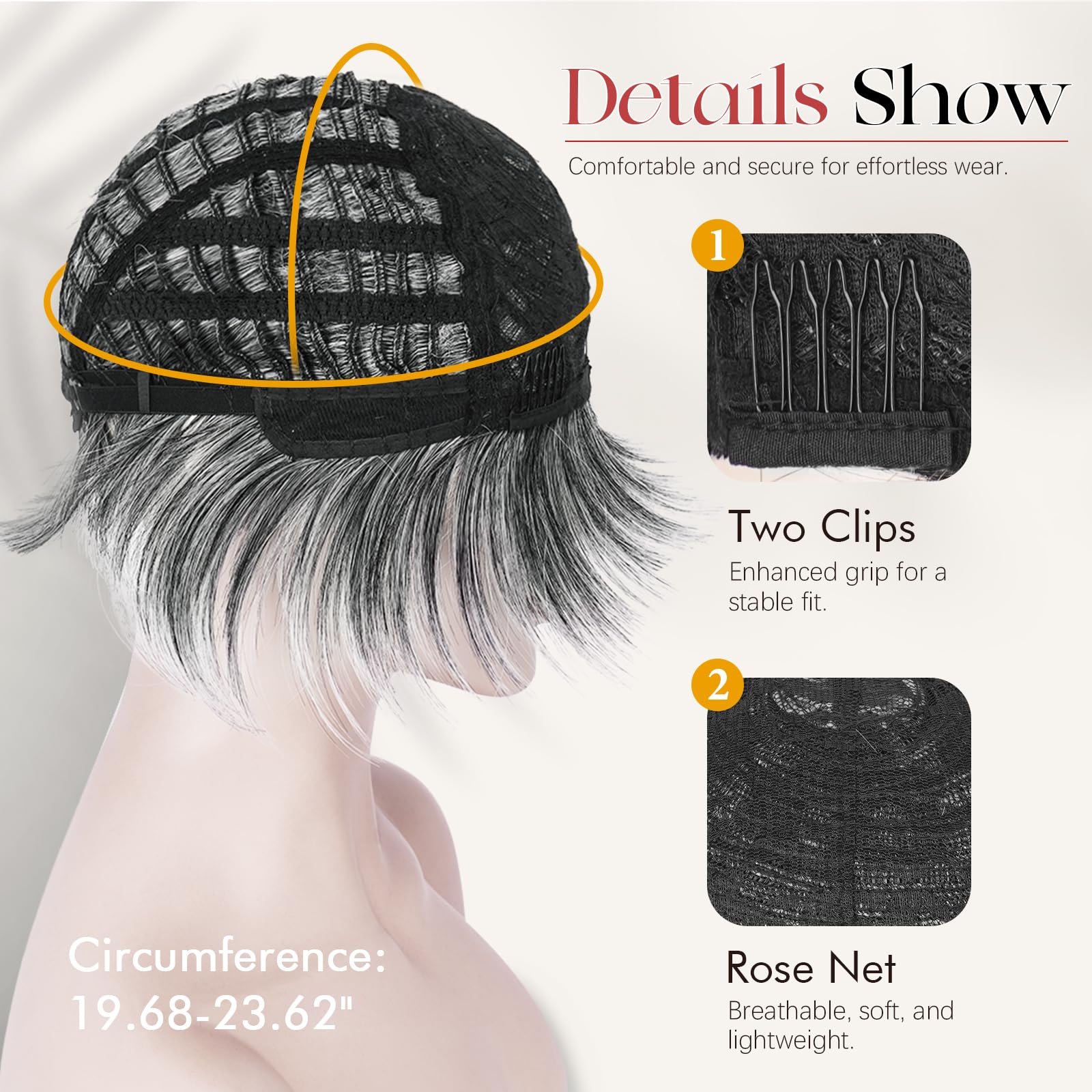 Sofeiyan Kurze Pixie-Cut-Perücke,Hitzebeständige und Natürlich Damen Perücken mit Pony,23 cm Grau Mehrschichtige Kunsthaarperücke,Geeignet für den Alltag und Partys