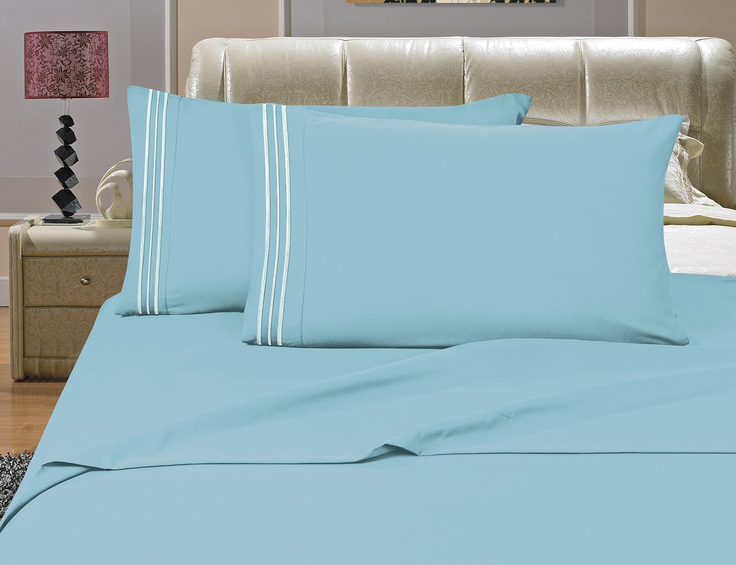 Elegant Comfort® 1500 Thread Count 4pc Bed Sheet Set Egyptian Quality Deep Pocket - Queen, Light Blue