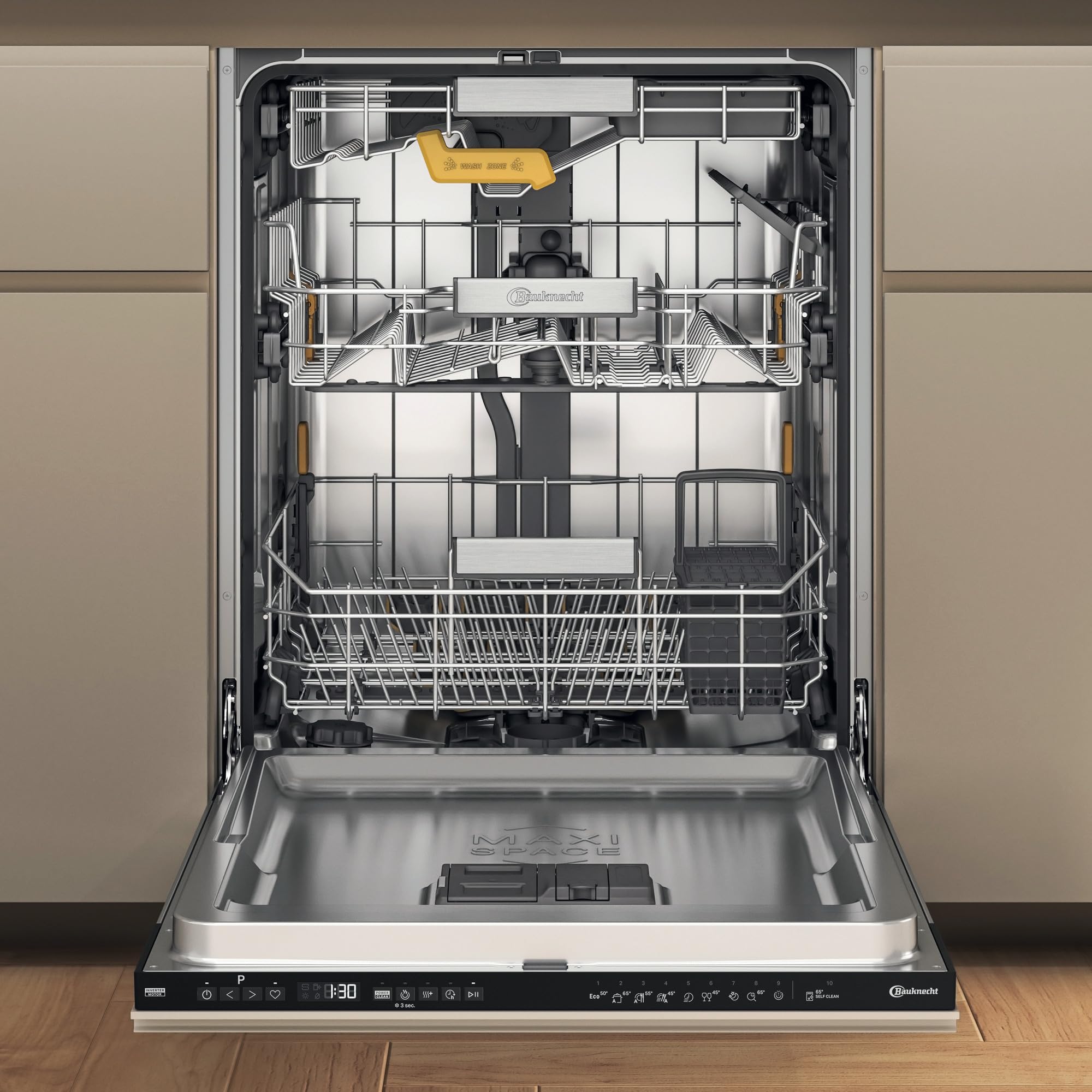 Bauknecht - BKO IBM Vollintegrierter Geschirrspüler - 15 Maßgedecke - PowerClean Pro, NaturalDry, MaxiSpace Innenraum - Edelstahl-Innenraum - Energieeffizienzklasse B - 82 x 59,8 x 55,5 cm (HxBxT)