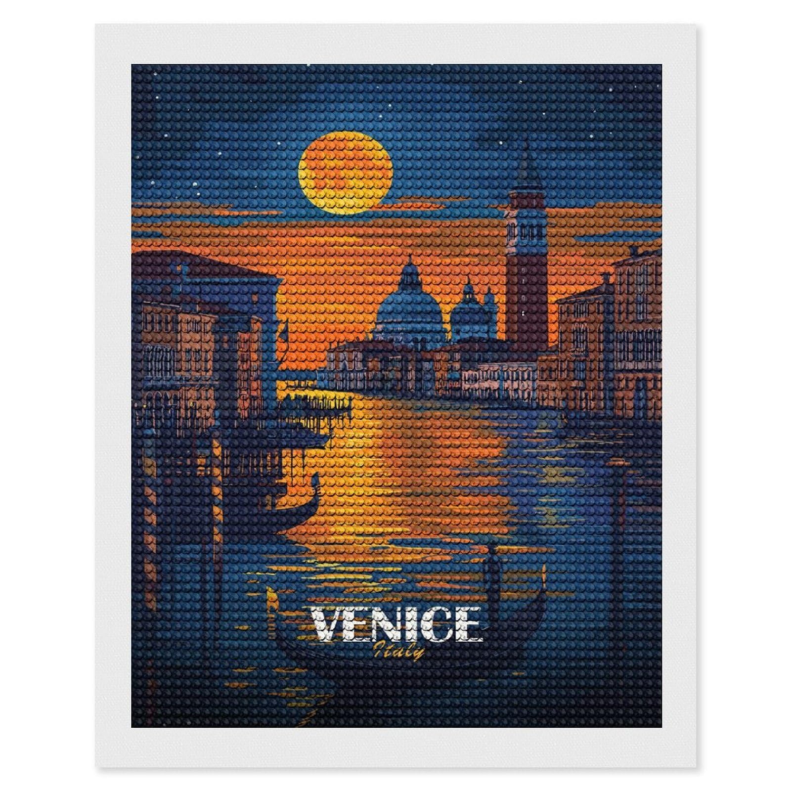 Junmoney Venice Italy Night Scene Diamond Art Canvas 16"x20", for Creative Relaxation, Simple to Start, Aesthetic Room Decor, Holiday Gift Idea